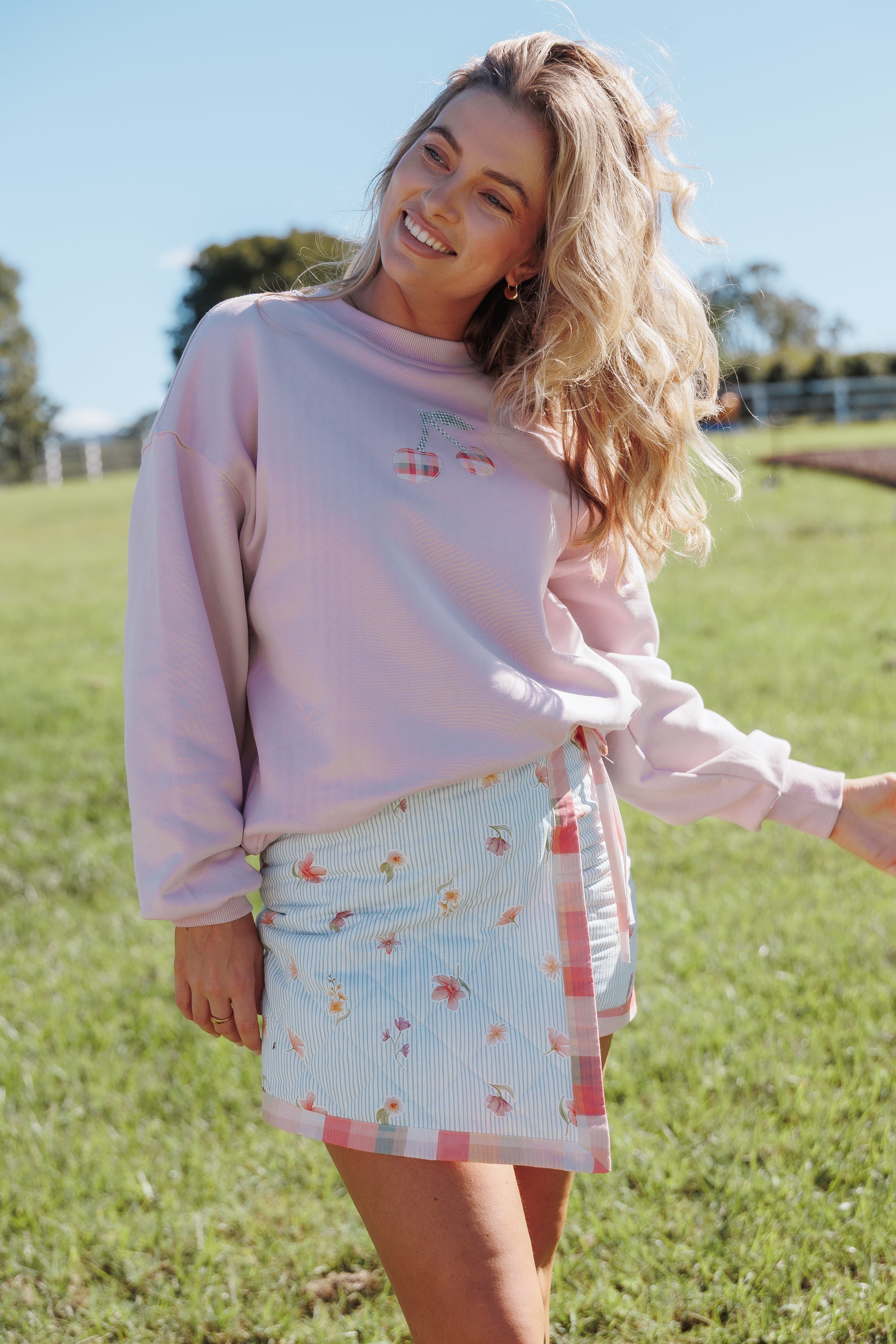 Patchwork Sweatshirt - Pink Cherry