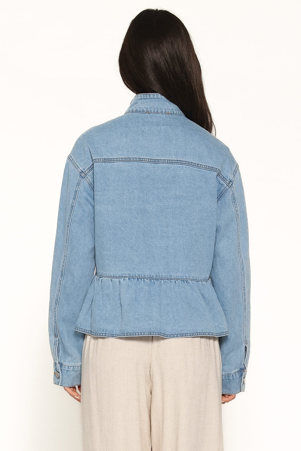 Peplum Denim Jacket - Medium Wash