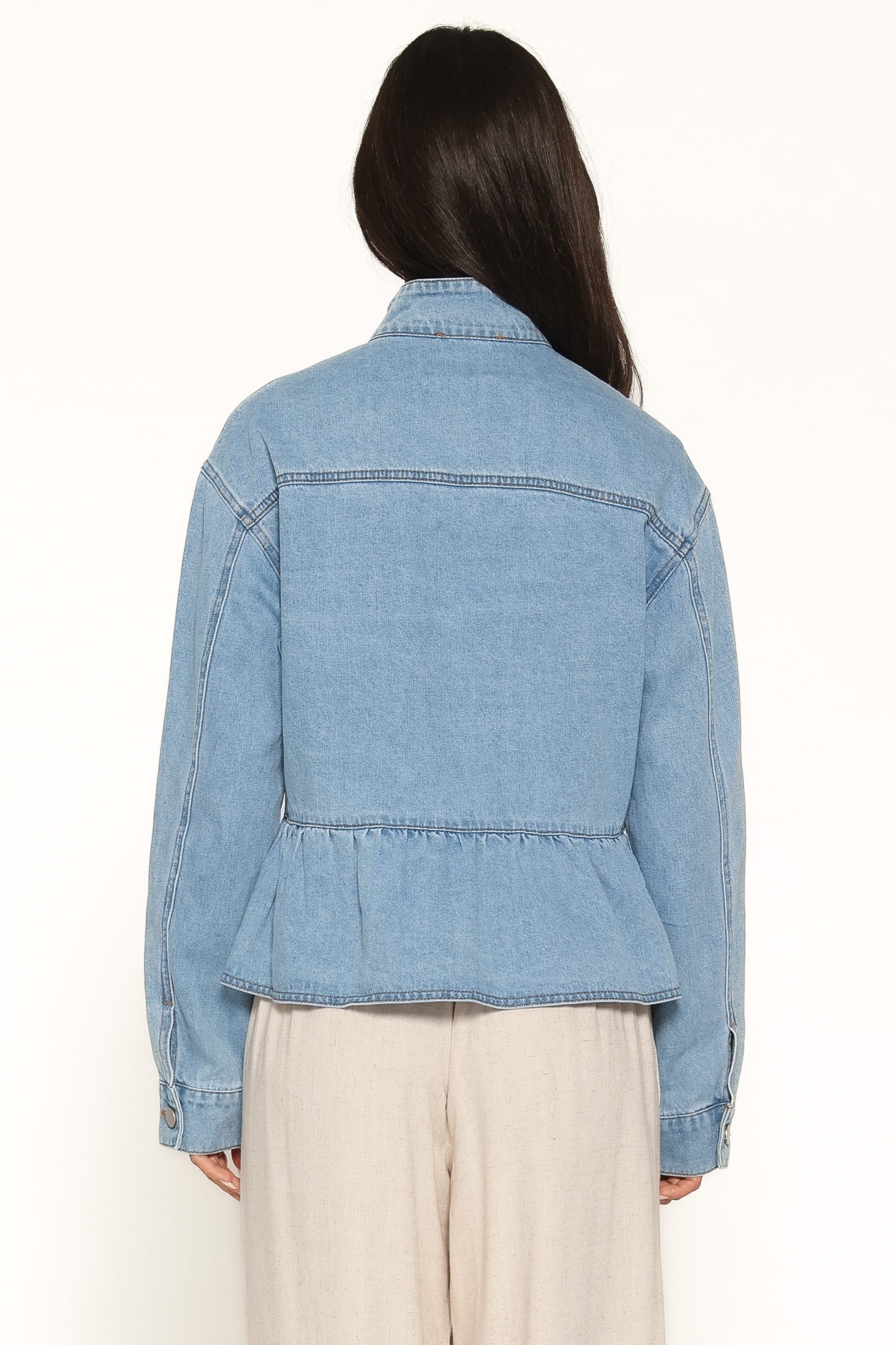 Peplum Denim Jacket - Medium Wash