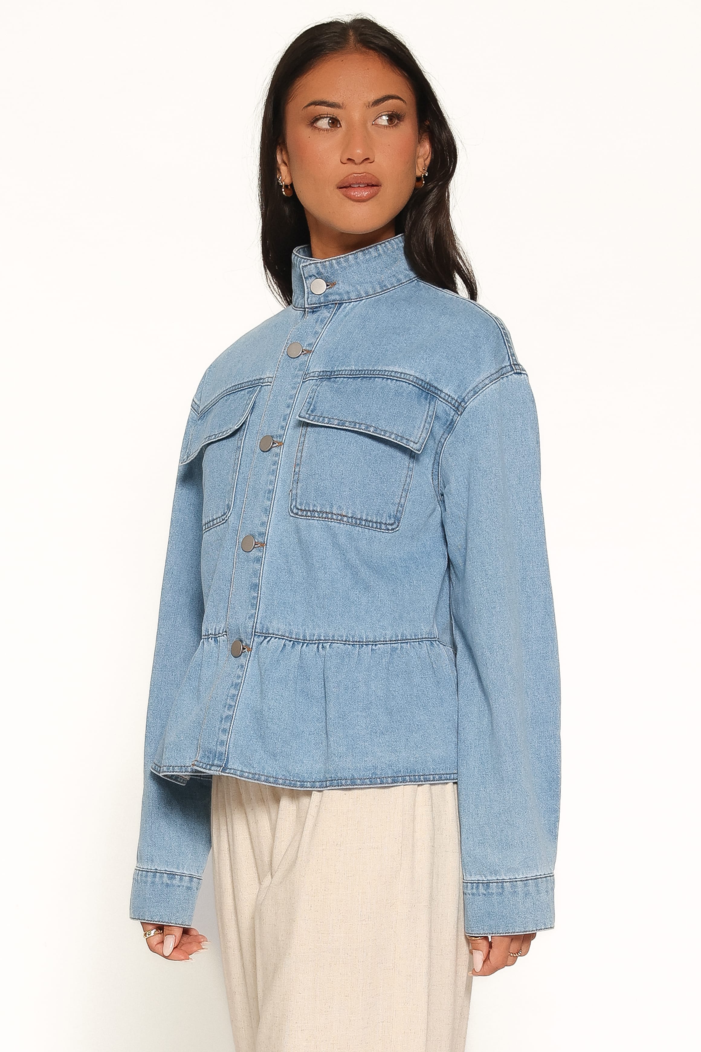 Peplum Denim Jacket - Medium Wash