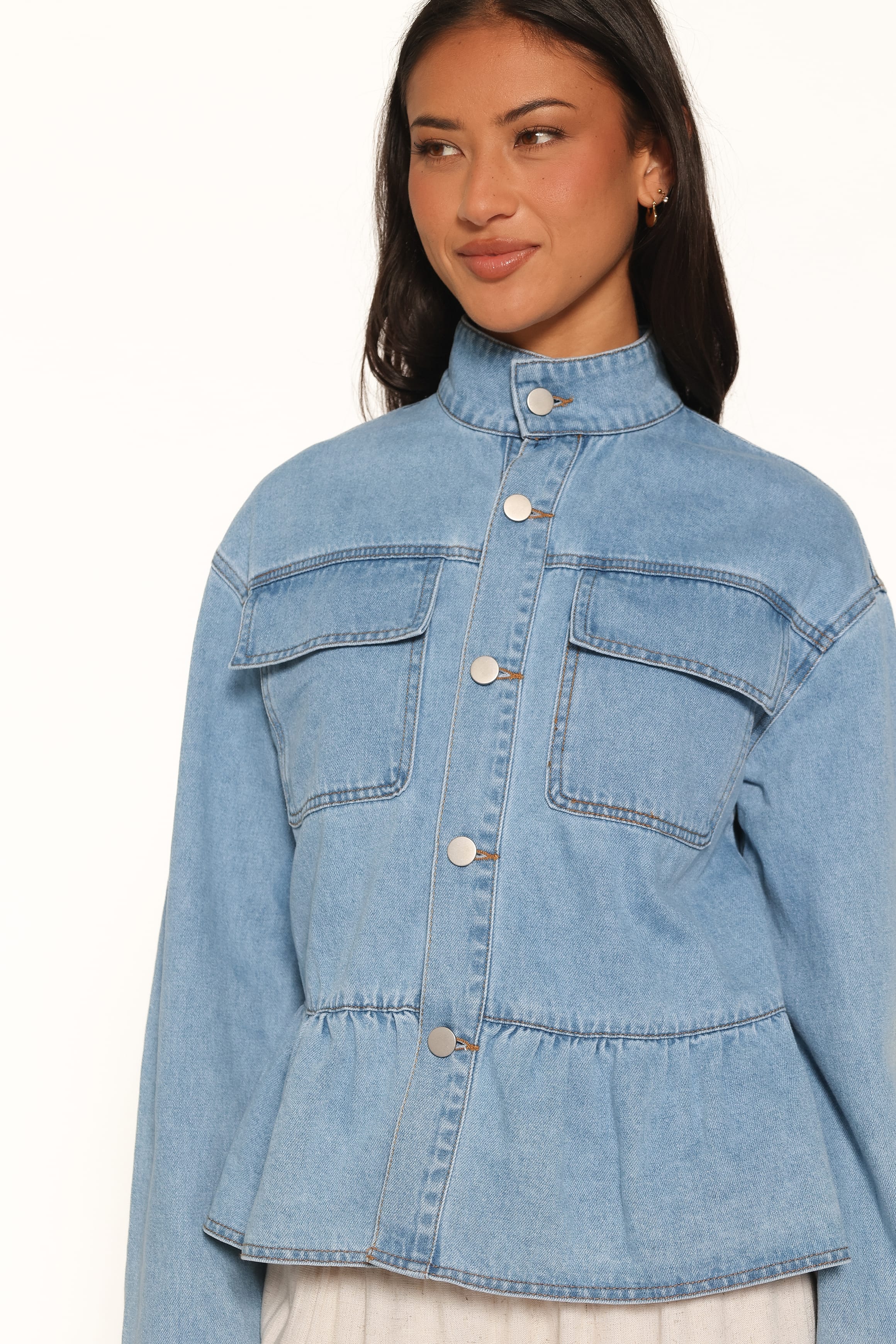 Peplum Denim Jacket - Medium Wash