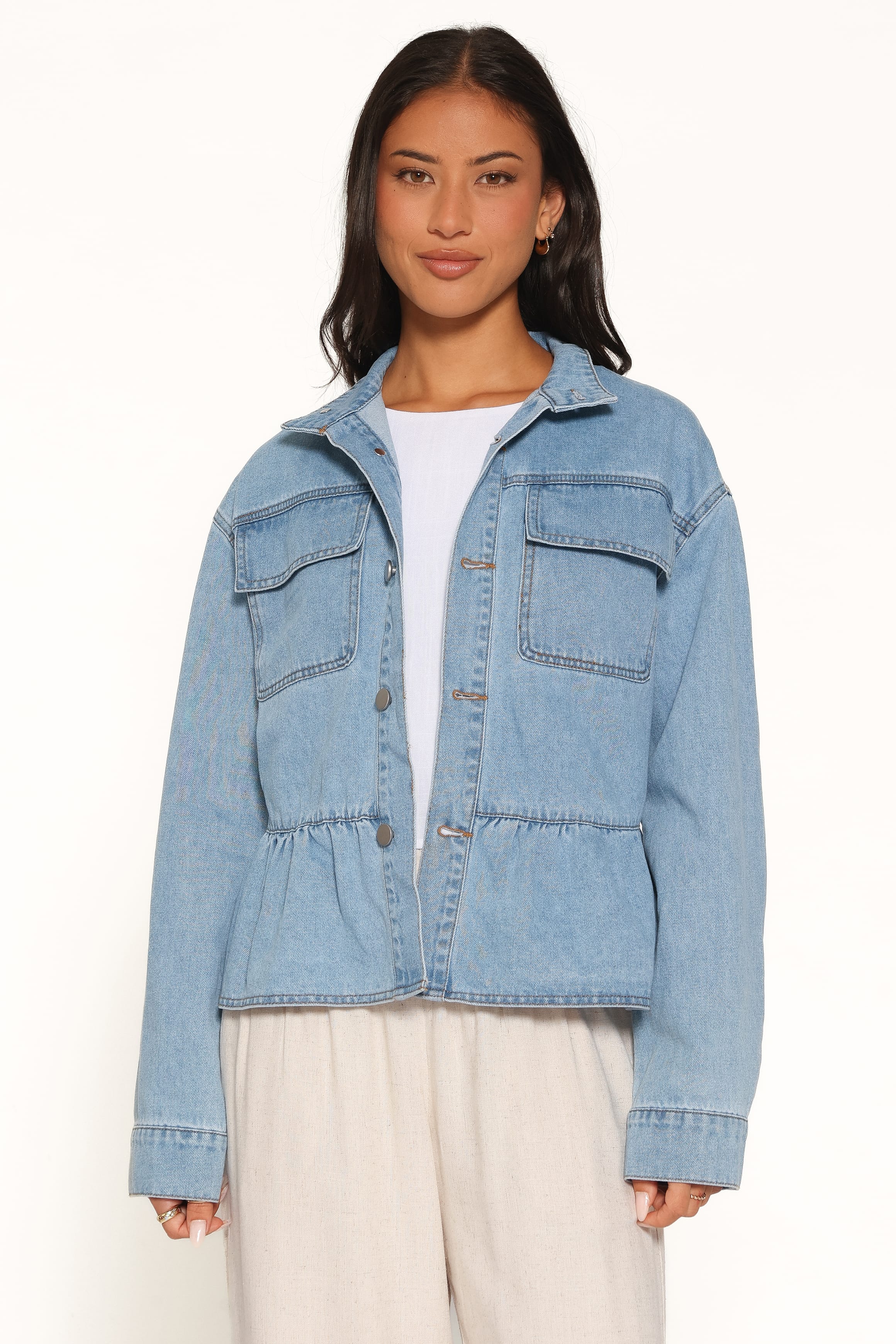 Peplum Denim Jacket - Medium Wash