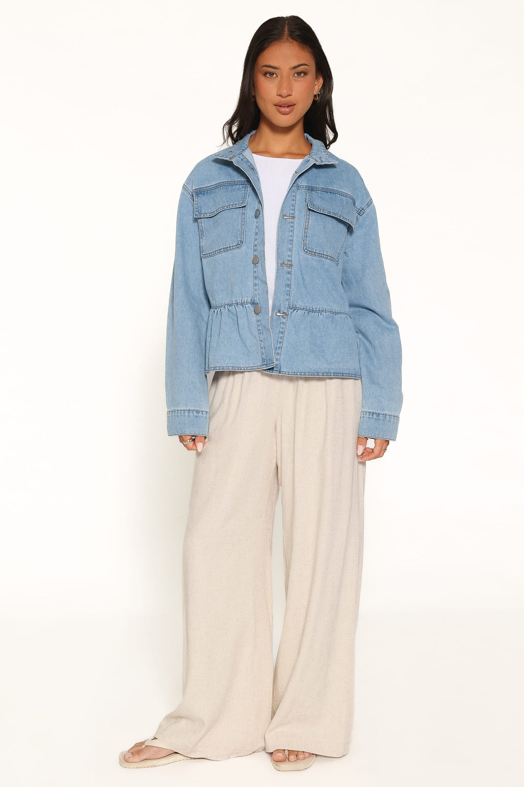 Peplum Denim Jacket - Medium Wash