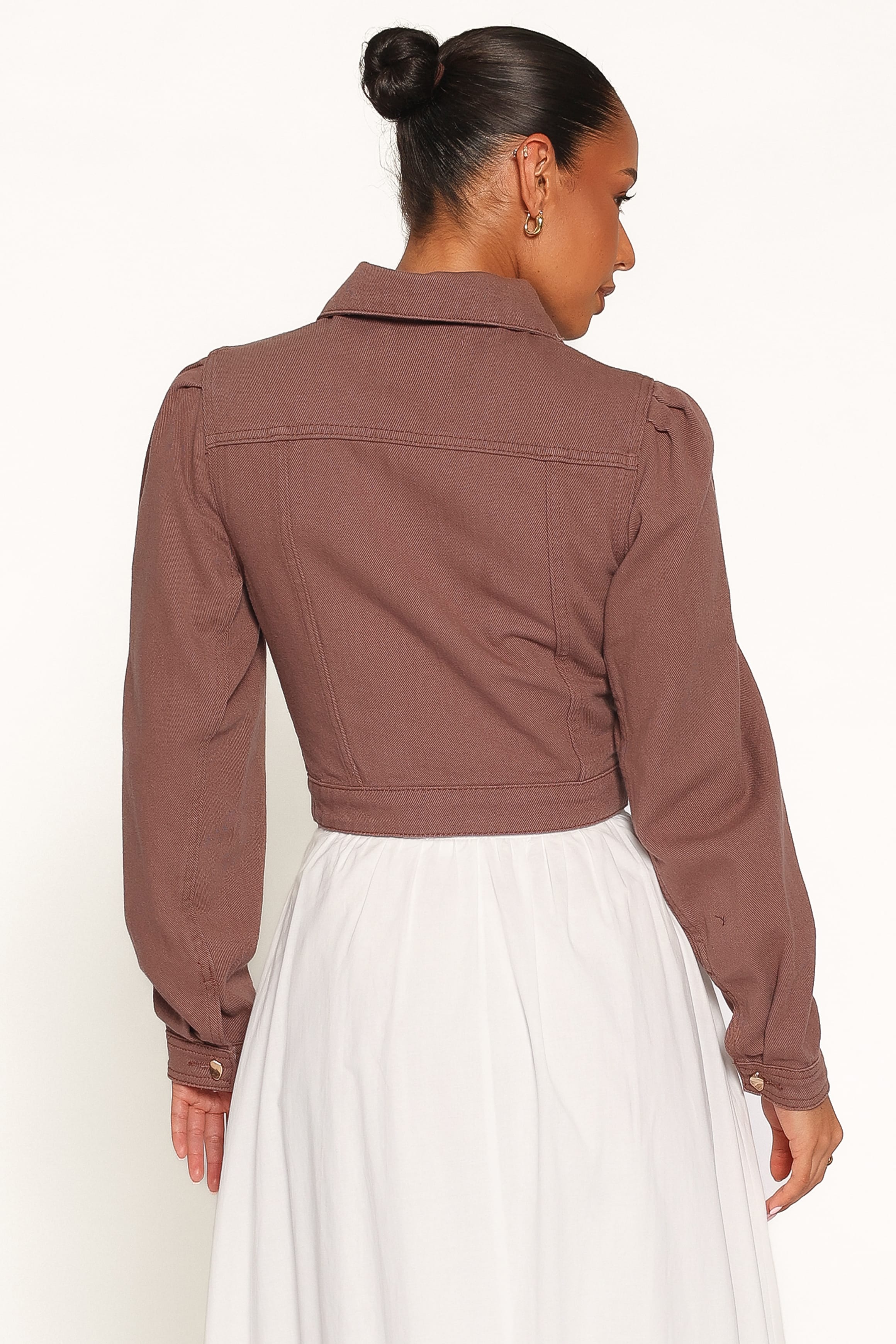 Cropped Denim Jacket - Chocolate Brown