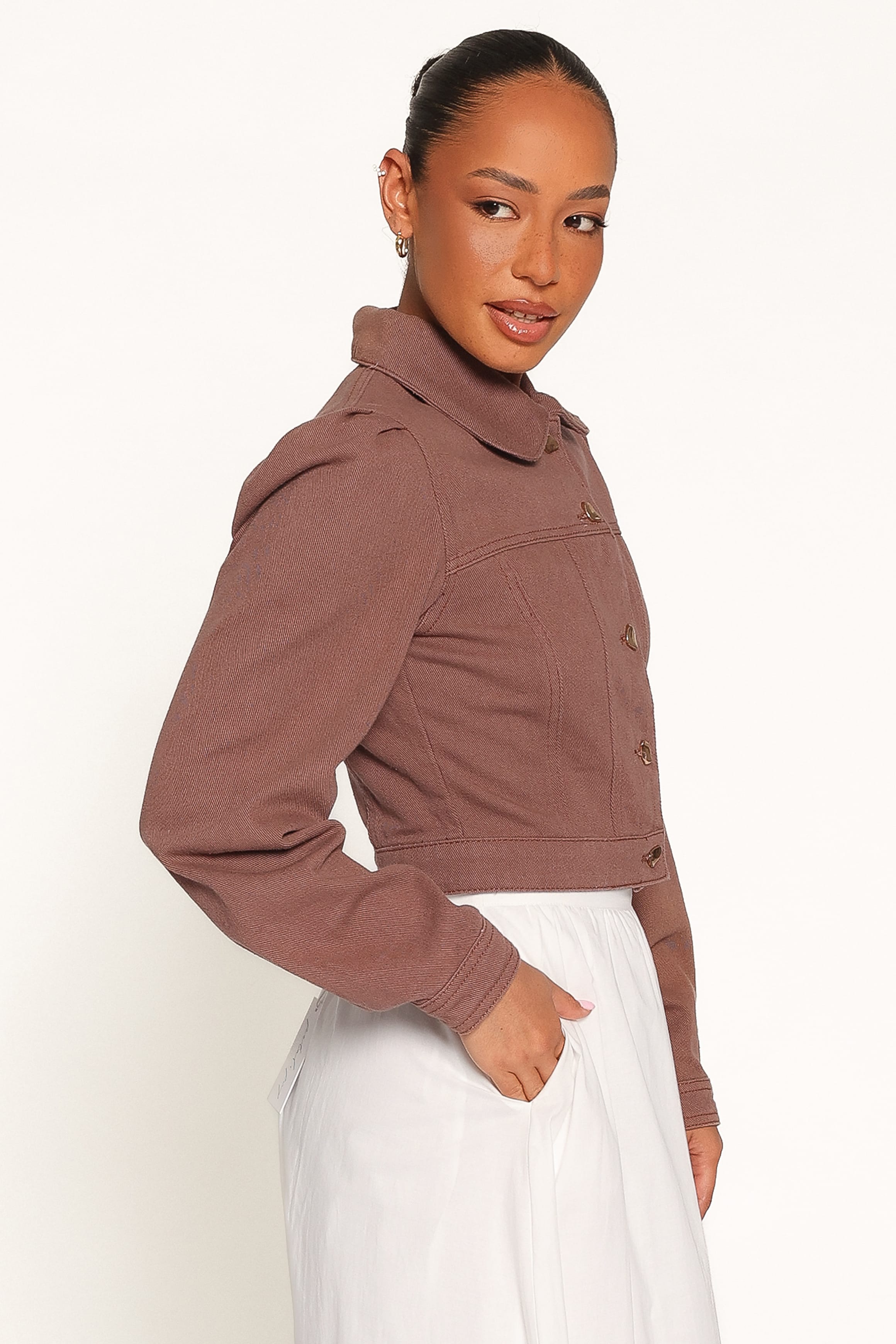 Cropped Denim Jacket - Chocolate Brown