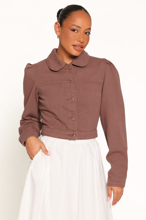 Cropped Denim Jacket - Chocolate Brown