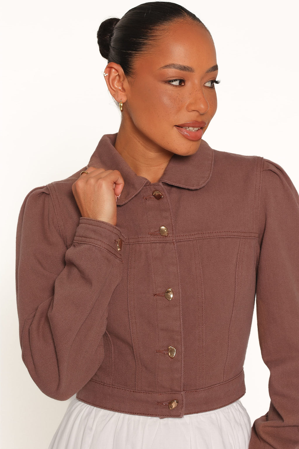Cropped Denim Jacket - Chocolate Brown