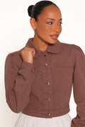 Cropped Denim Jacket - Chocolate Brown