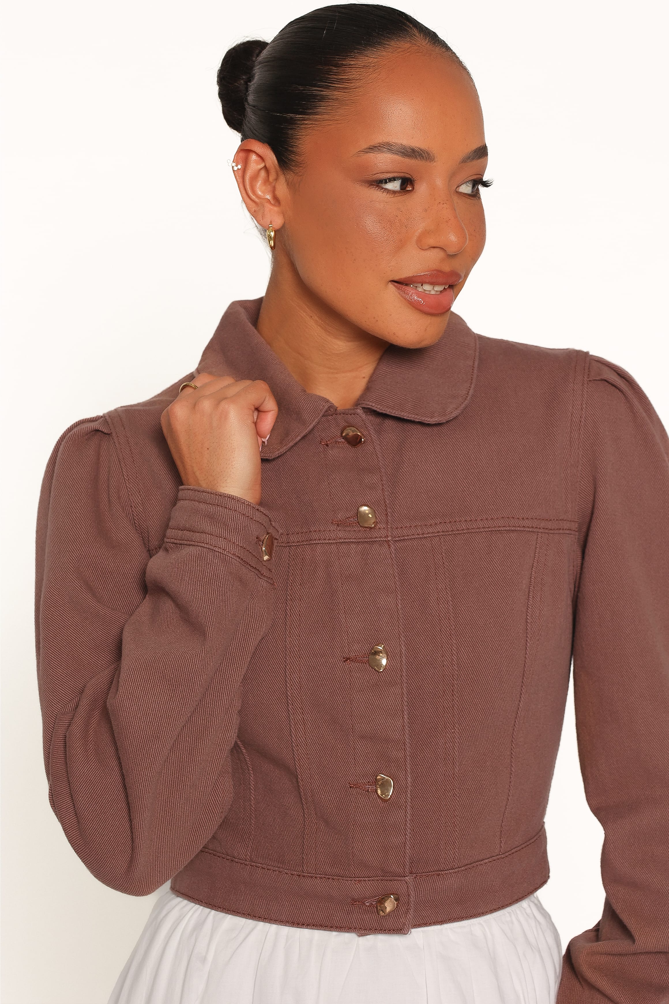 Cropped Denim Jacket - Chocolate Brown