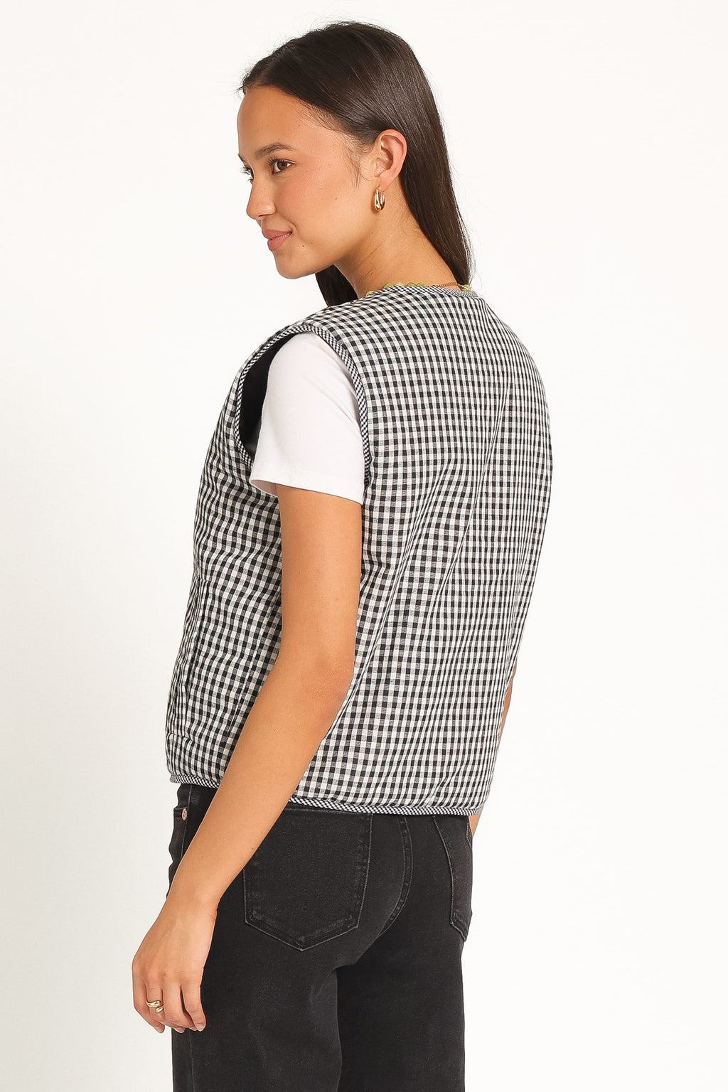 Tie Front Vest - Black Gingham