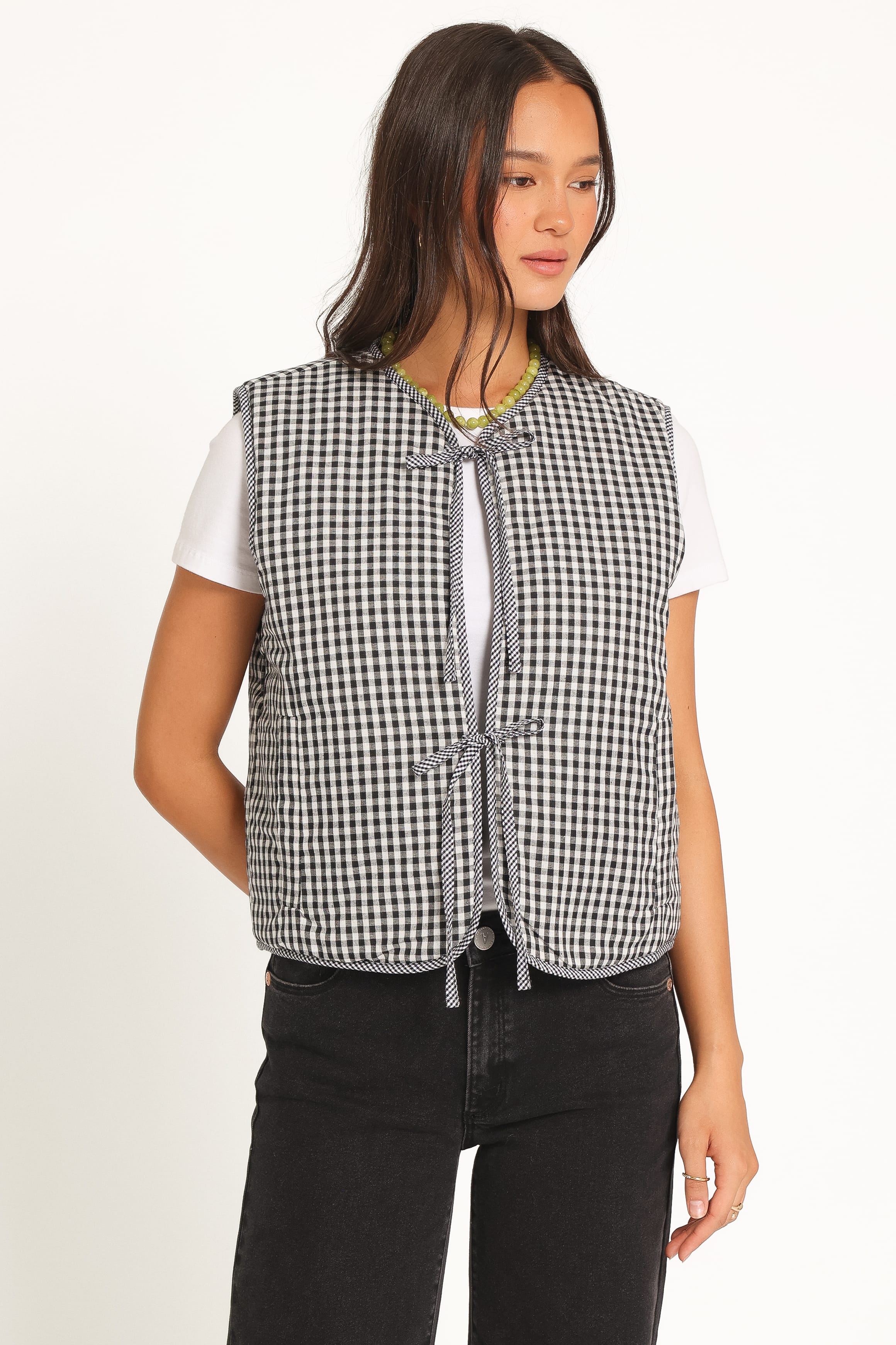Tie Front Vest - Black Gingham