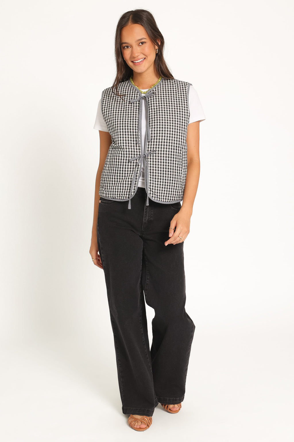 Tie Front Vest - Black Gingham