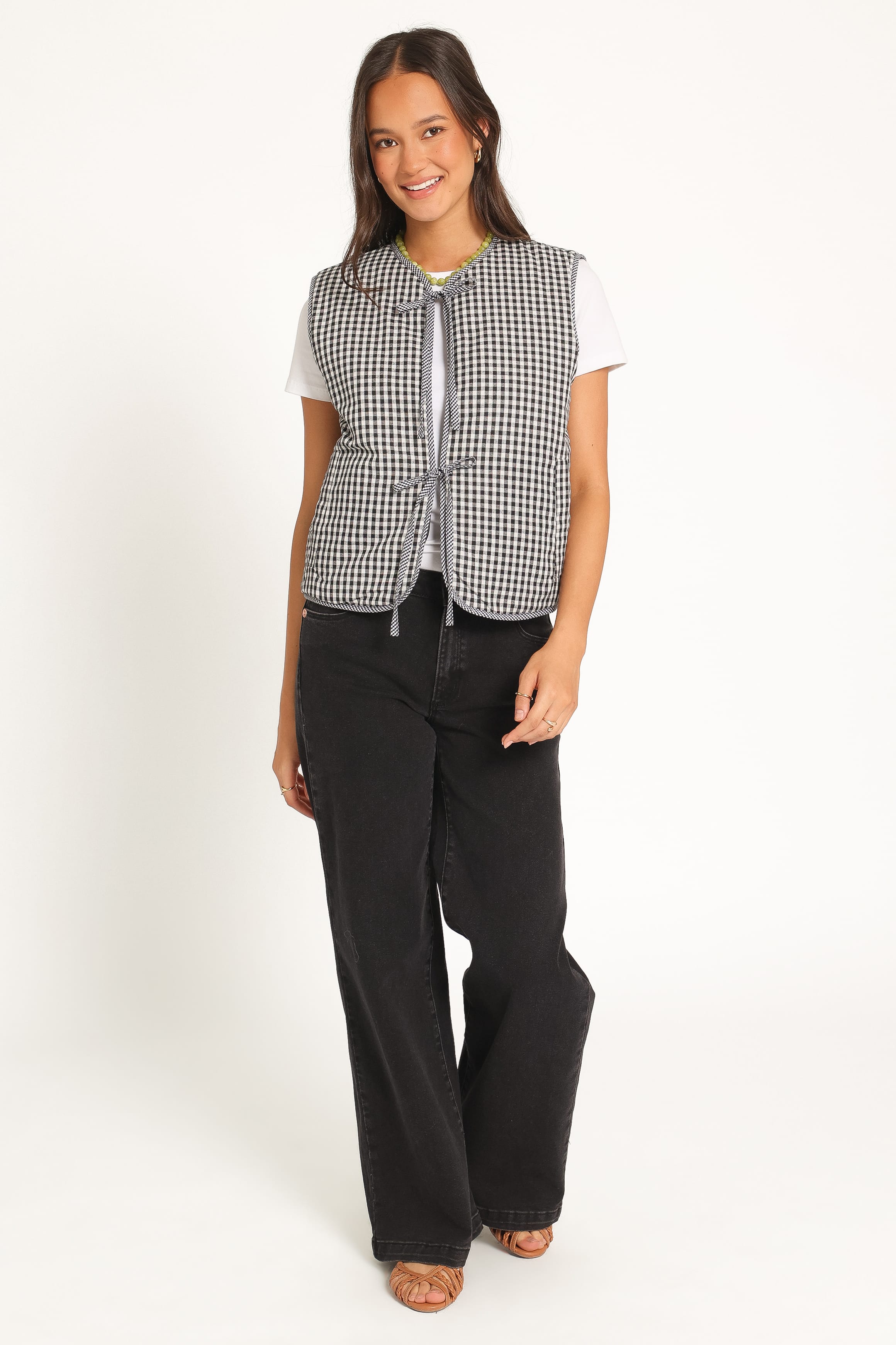Tie Front Vest - Black Gingham