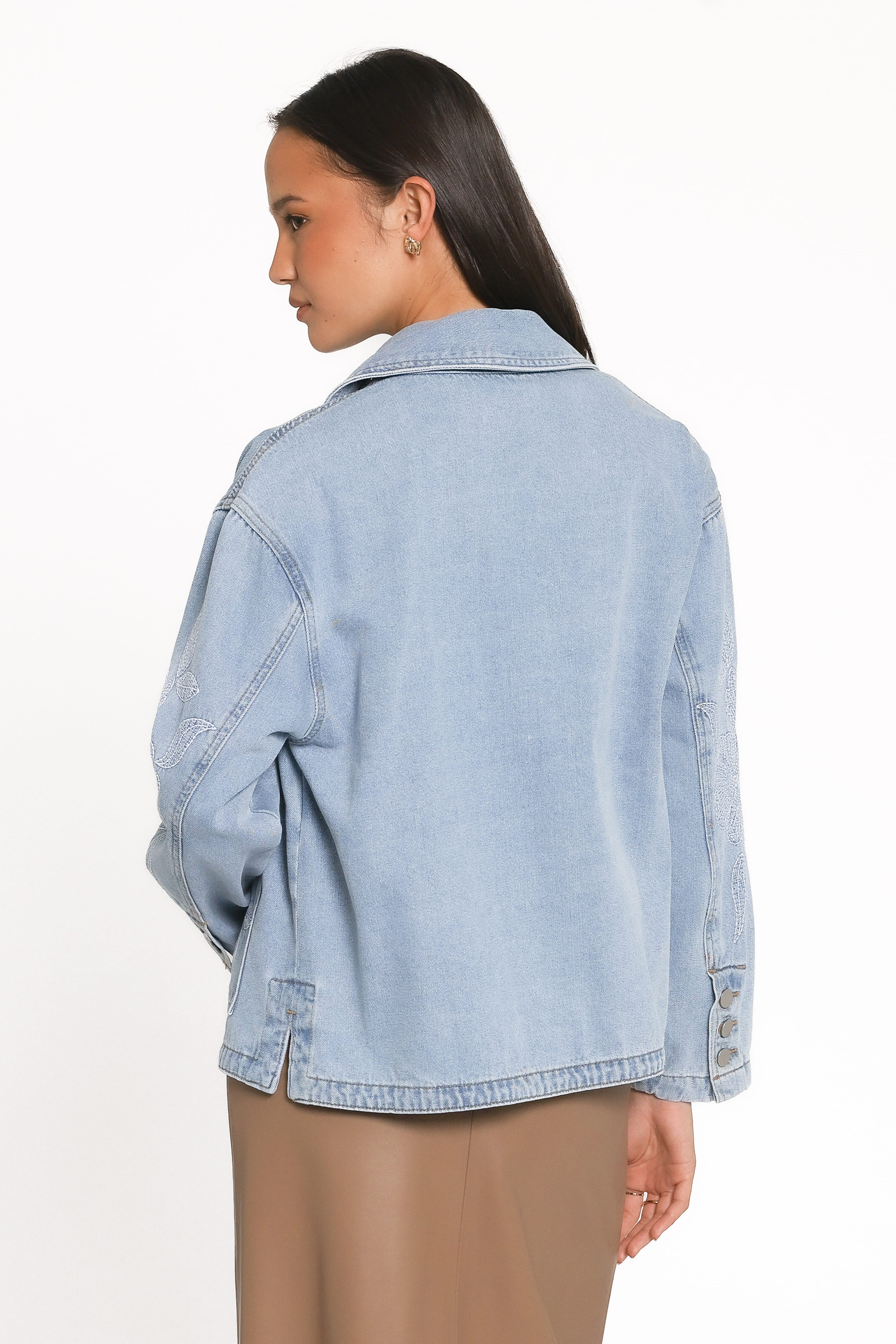 Embroidered Denim Shirt Jacket - Light Wash