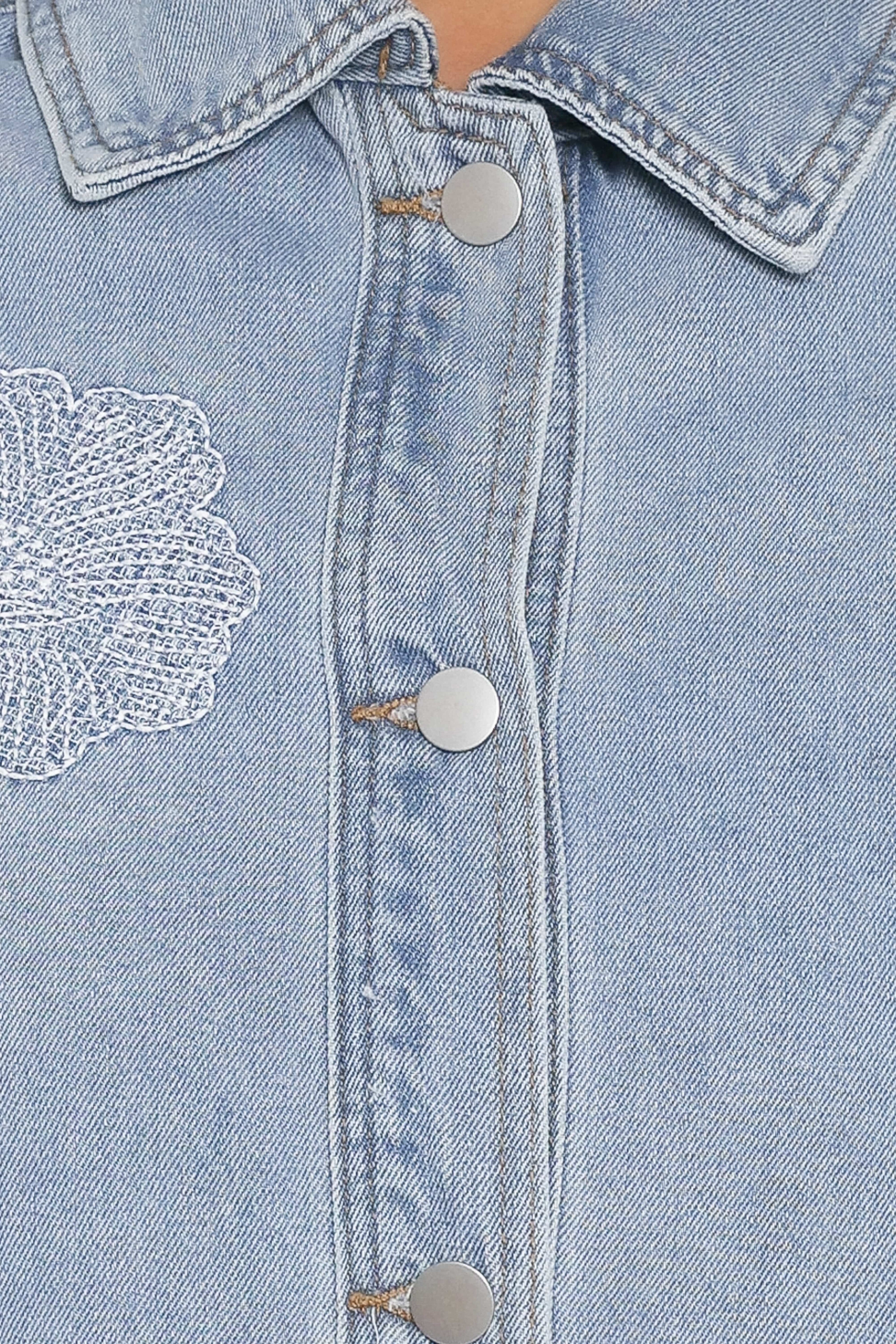 Embroidered Denim Shirt Jacket - Light Wash
