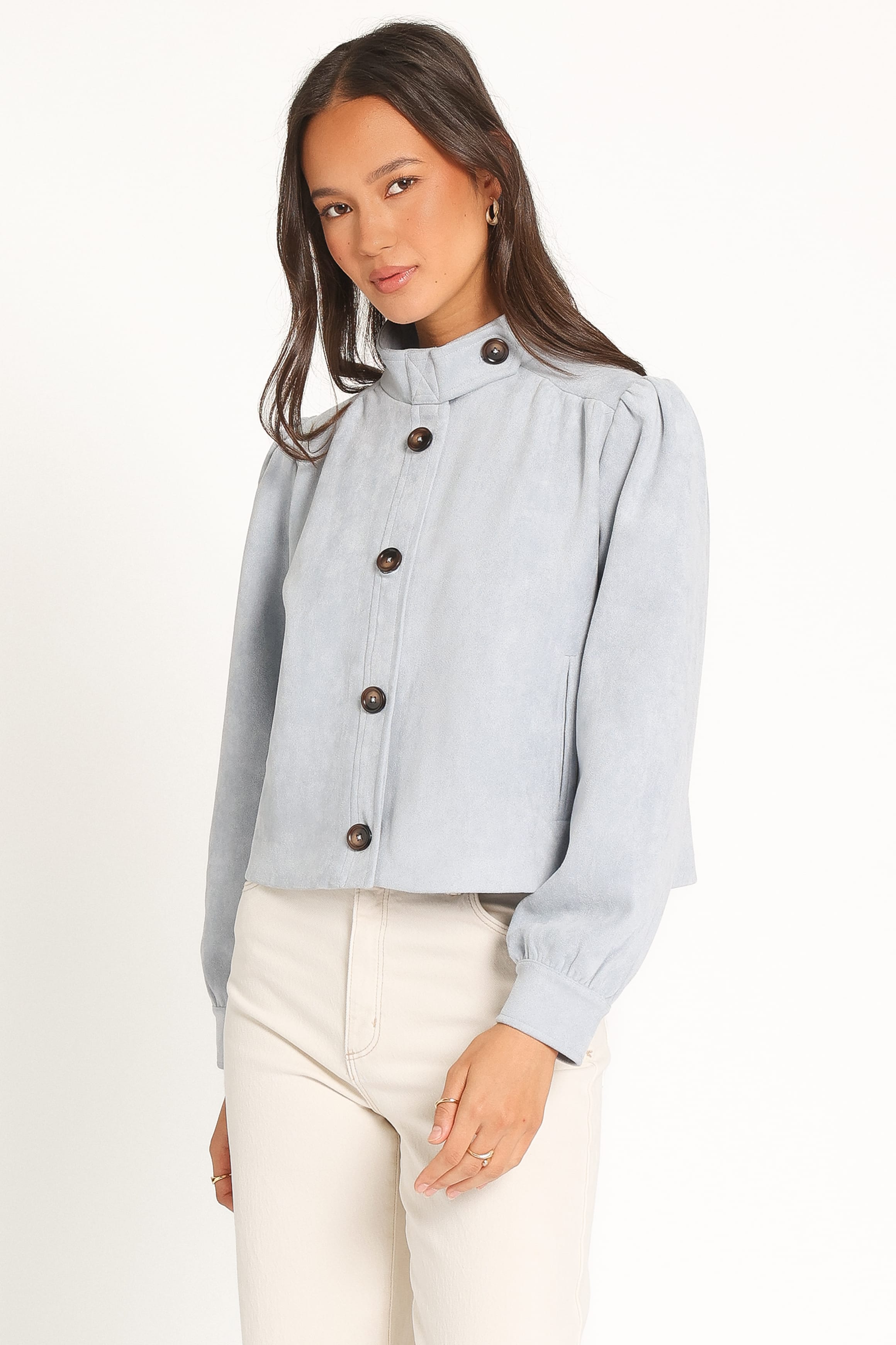 Puff Sleeve Crop Jacket - Baby Blue