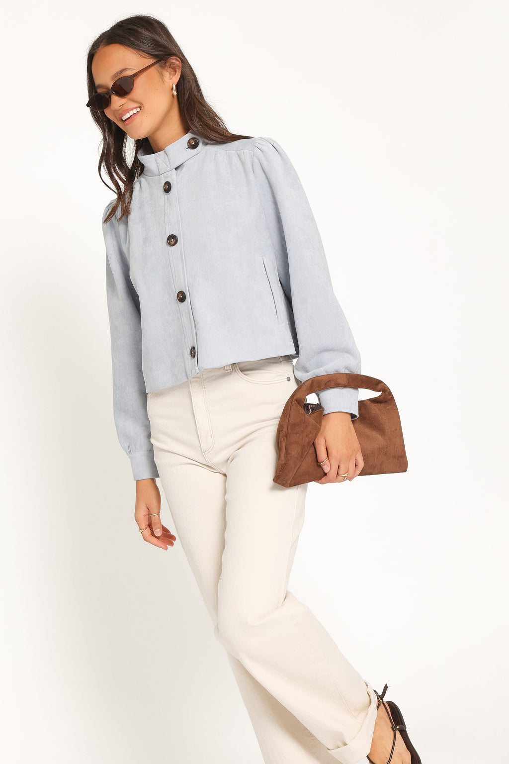 Kurze Jacke mit Puffärmeln – Babyblau