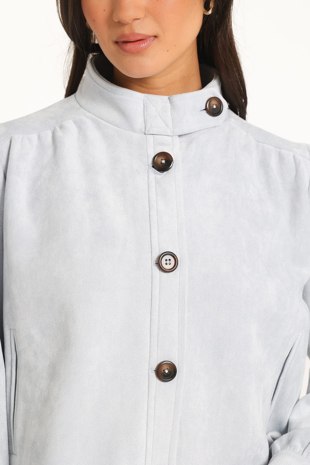 Kurze Jacke mit Puffärmeln – Babyblau