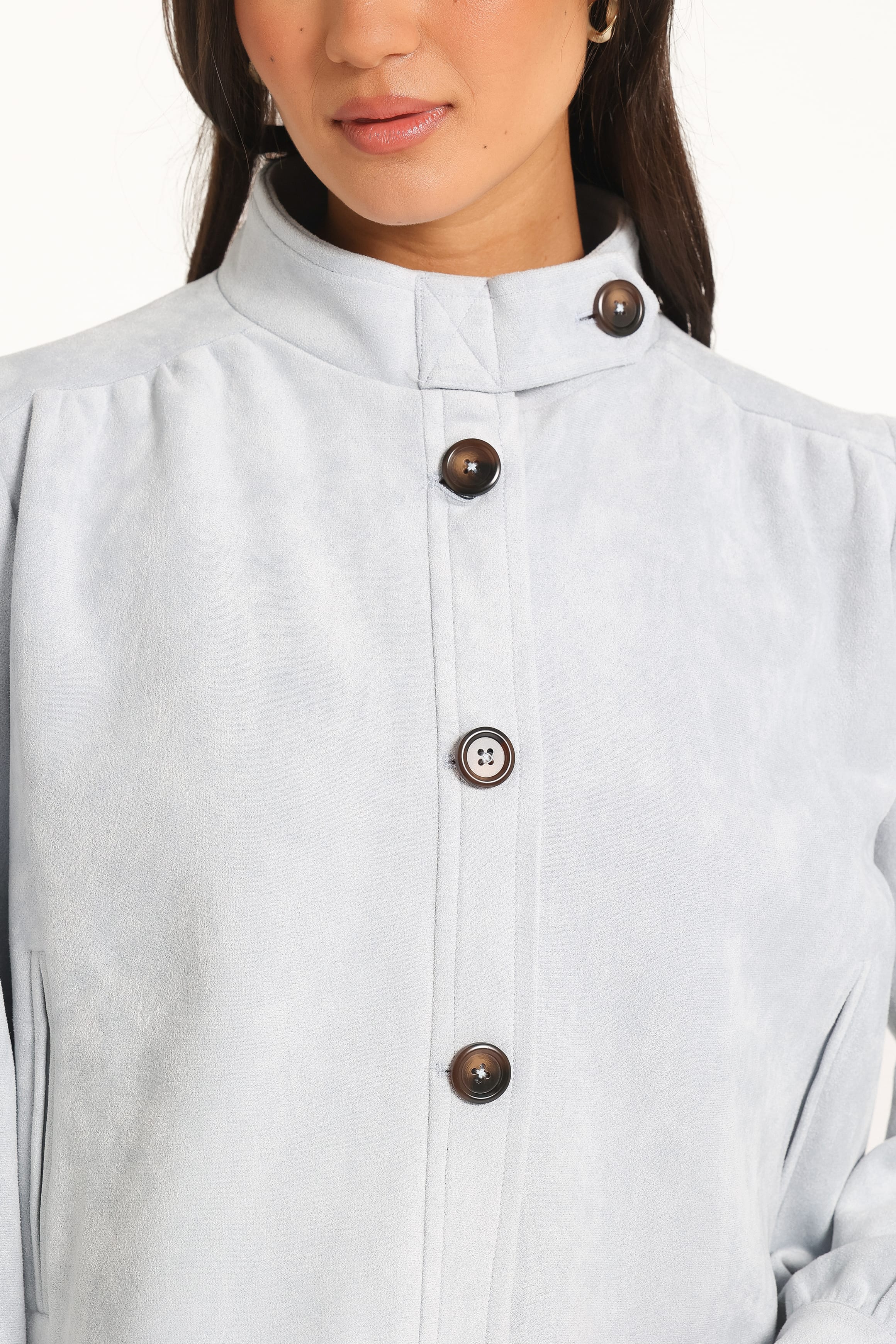 Kurze Jacke mit Puffärmeln – Babyblau