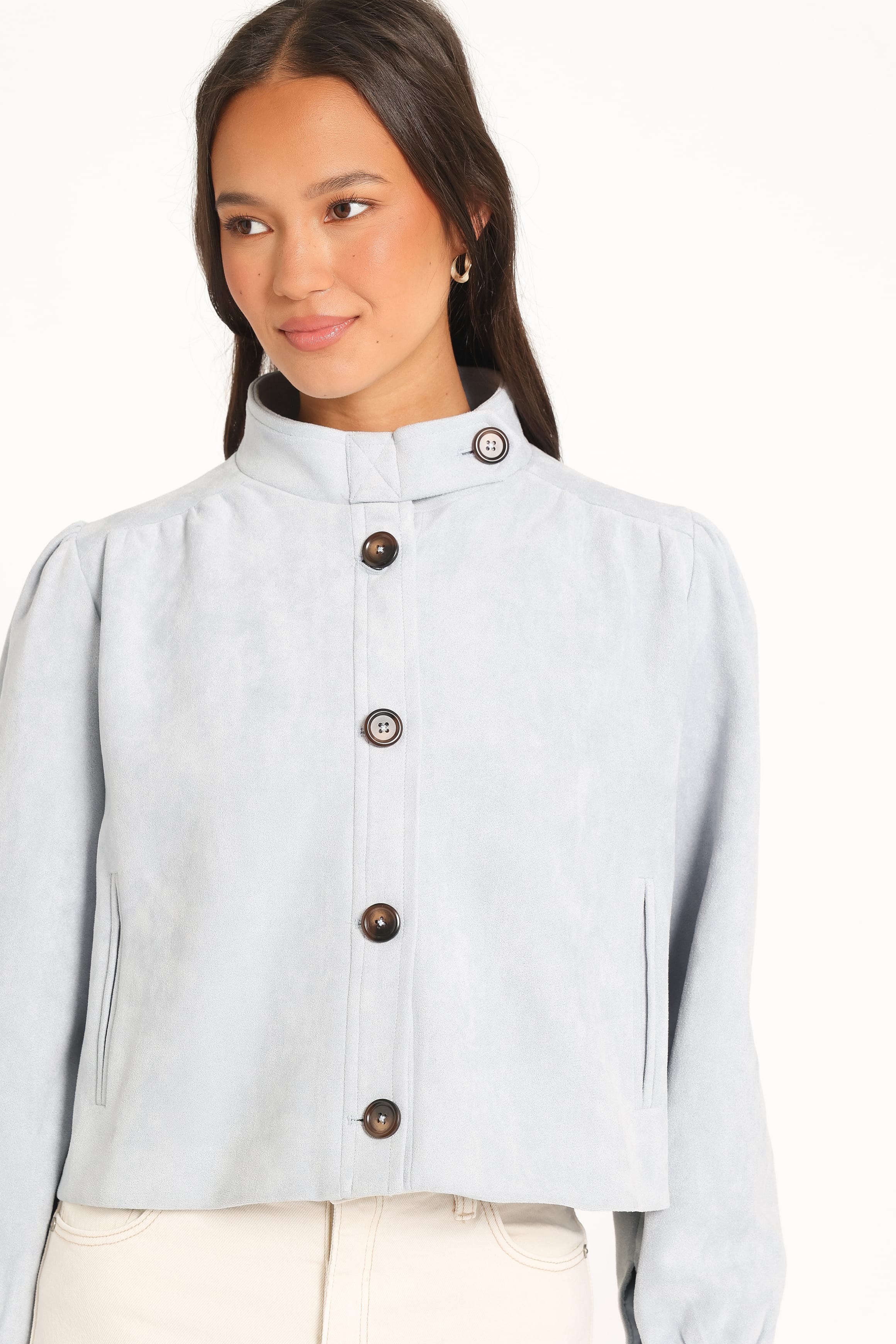 Puff Sleeve Crop Jacket - Baby Blue