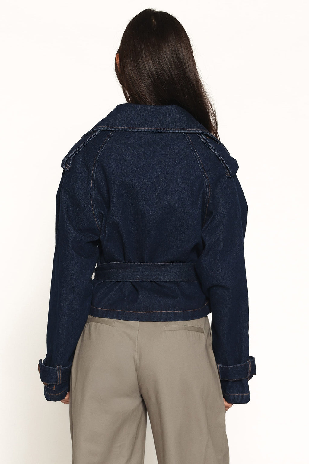 Waist Tie Denim Jacket - Indigo Wash