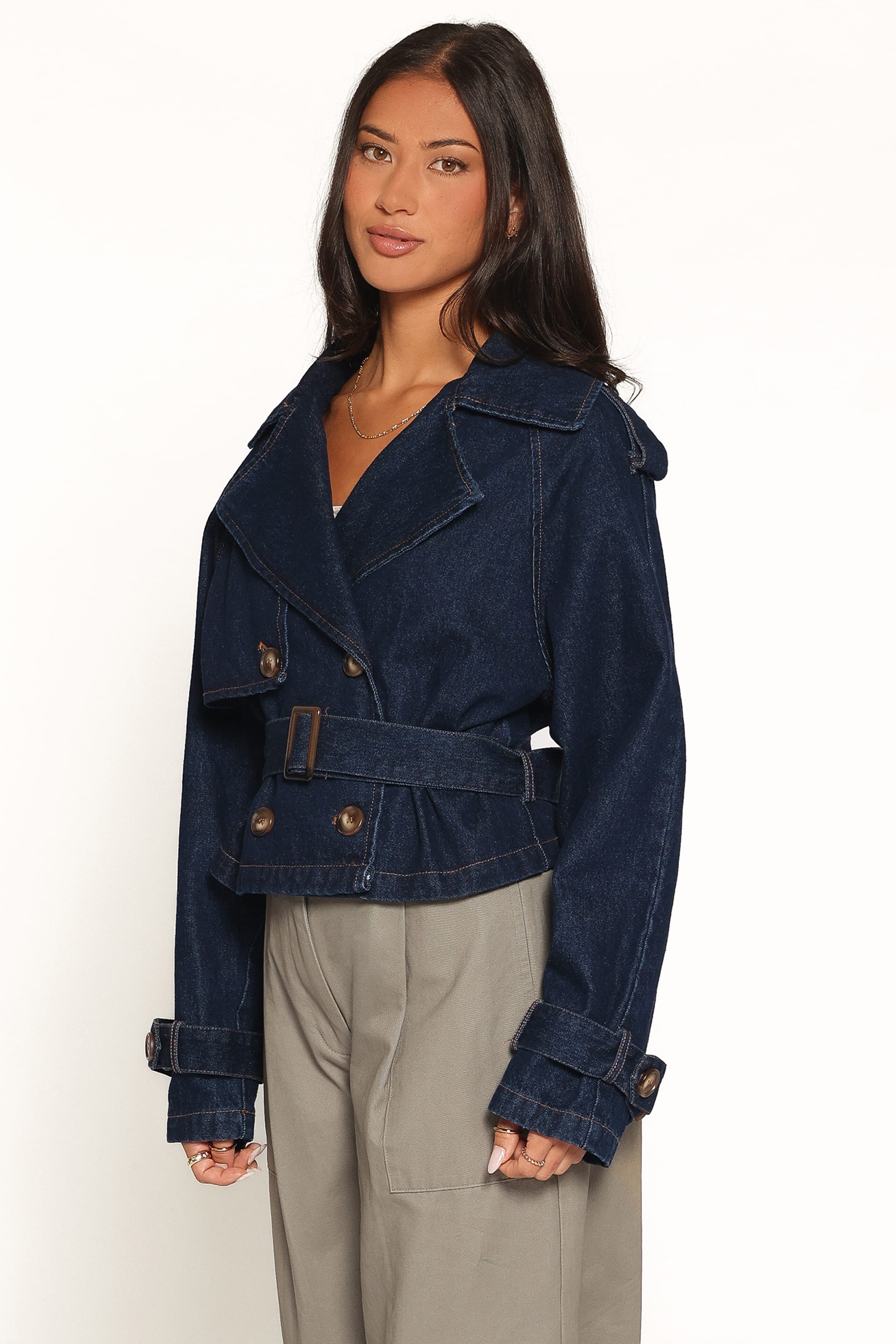 Waist Tie Denim Jacket - Indigo Wash