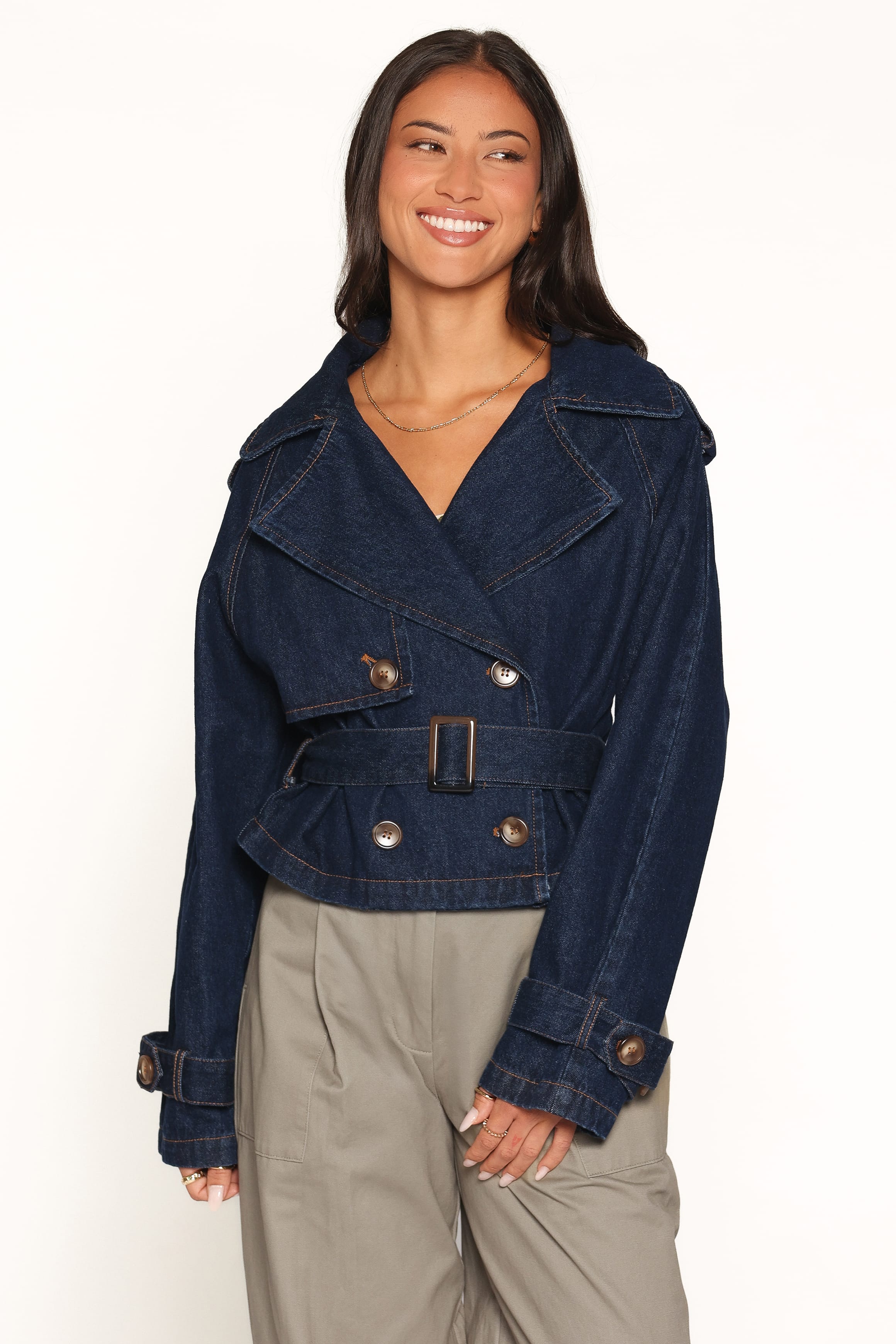 Waist Tie Denim Jacket - Indigo Wash
