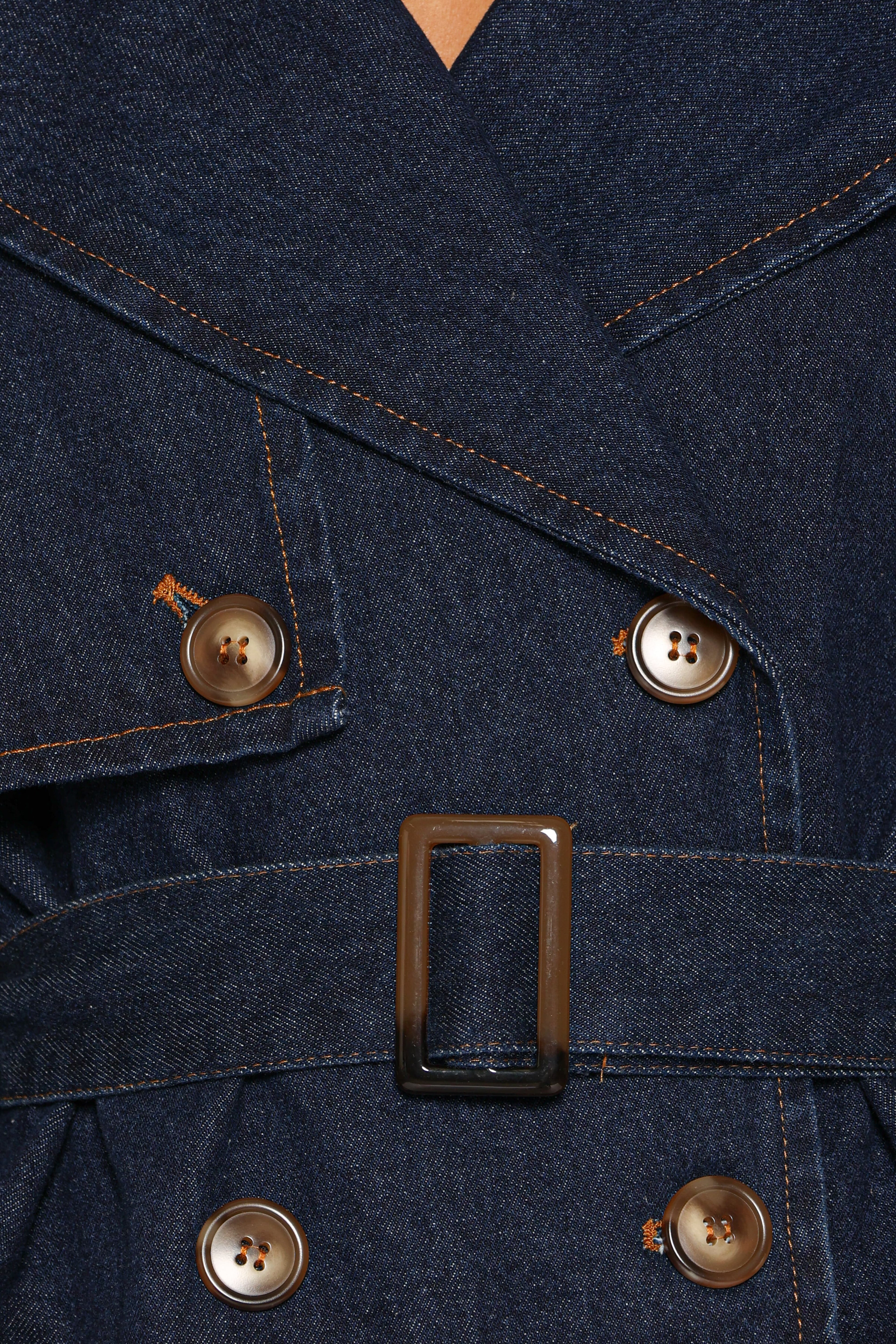 Waist Tie Denim Jacket - Indigo Wash