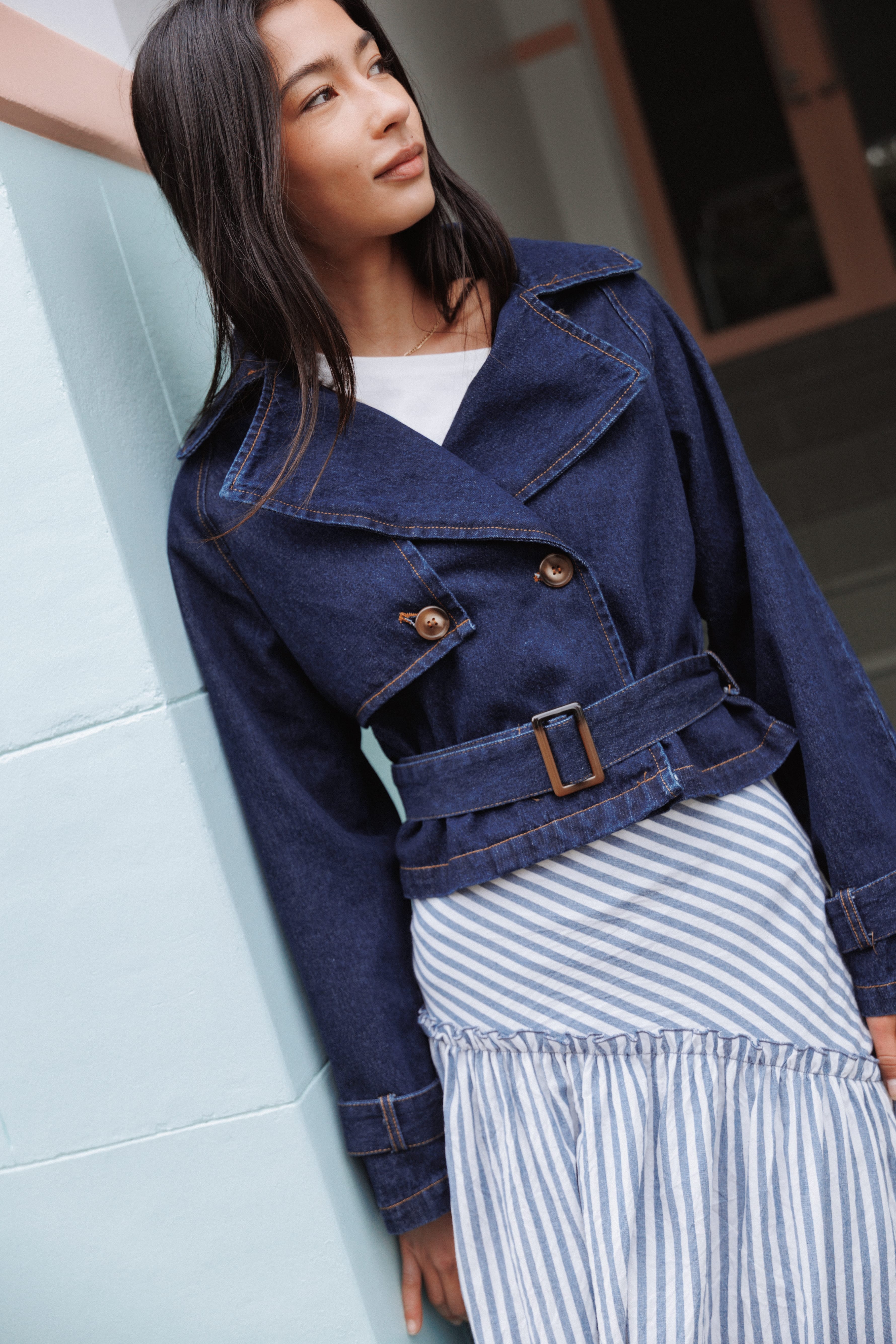 Waist Tie Denim Jacket - Indigo Wash