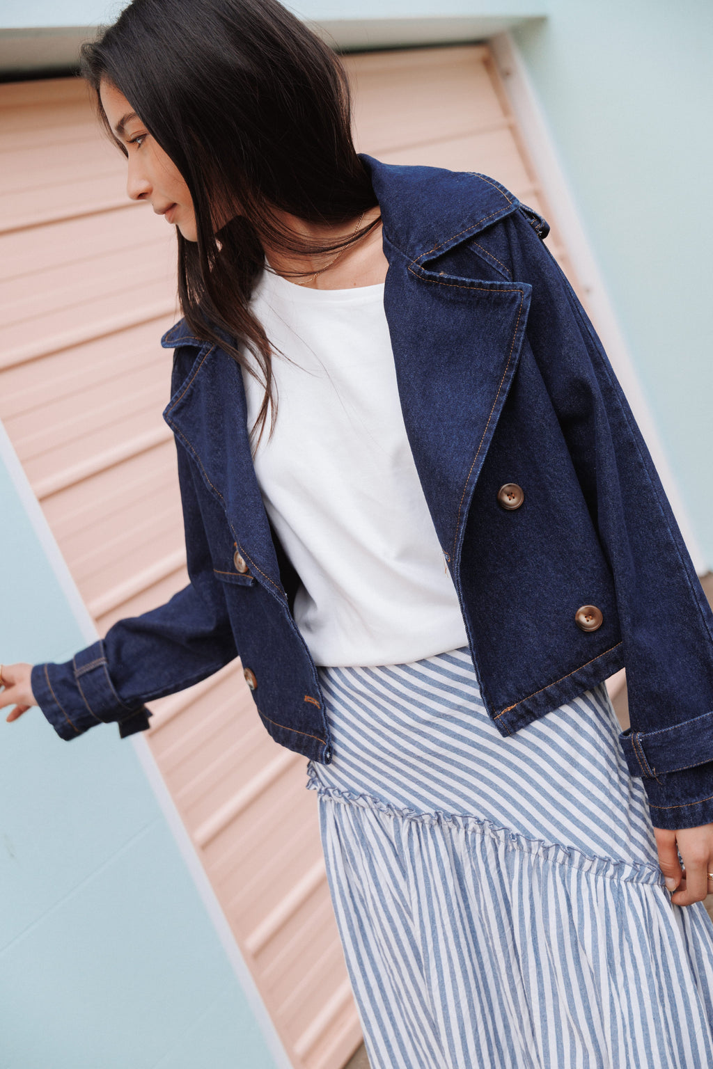 Waist Tie Denim Jacket - Indigo Wash