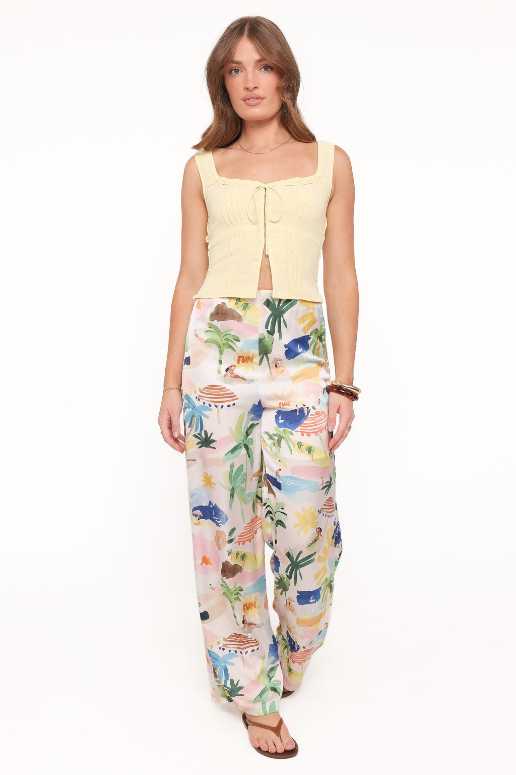 Wide Leg Pant - Cream Resort Print