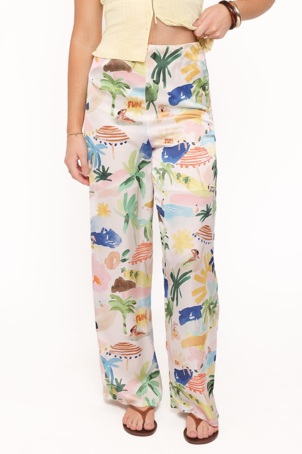 Wide Leg Pant - Cream Resort Print