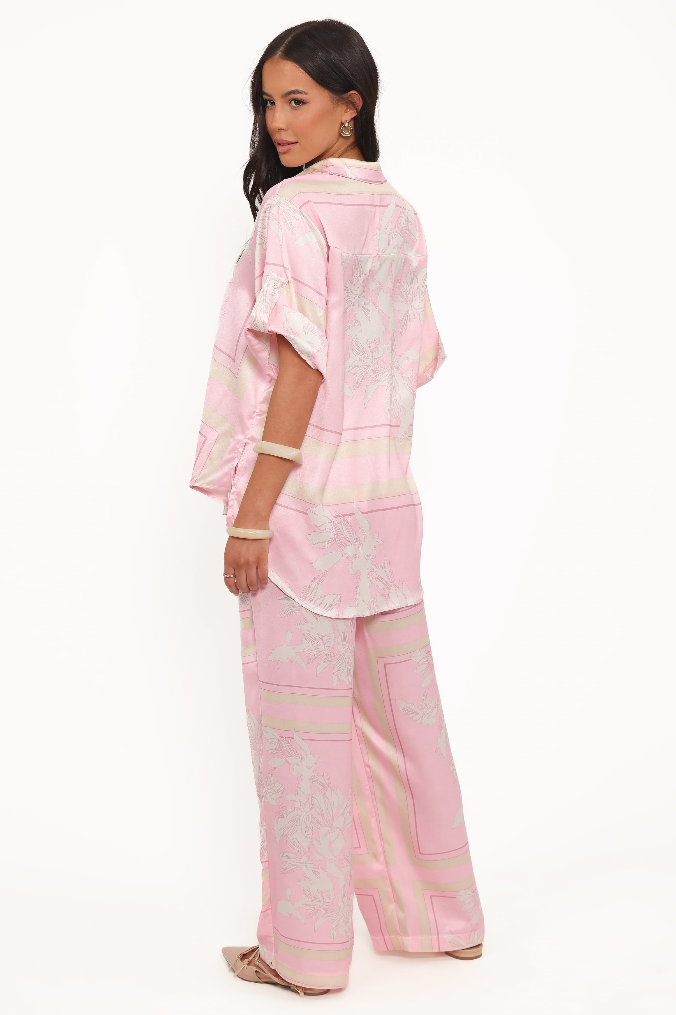 Wide Leg Pants - Pink White Floral