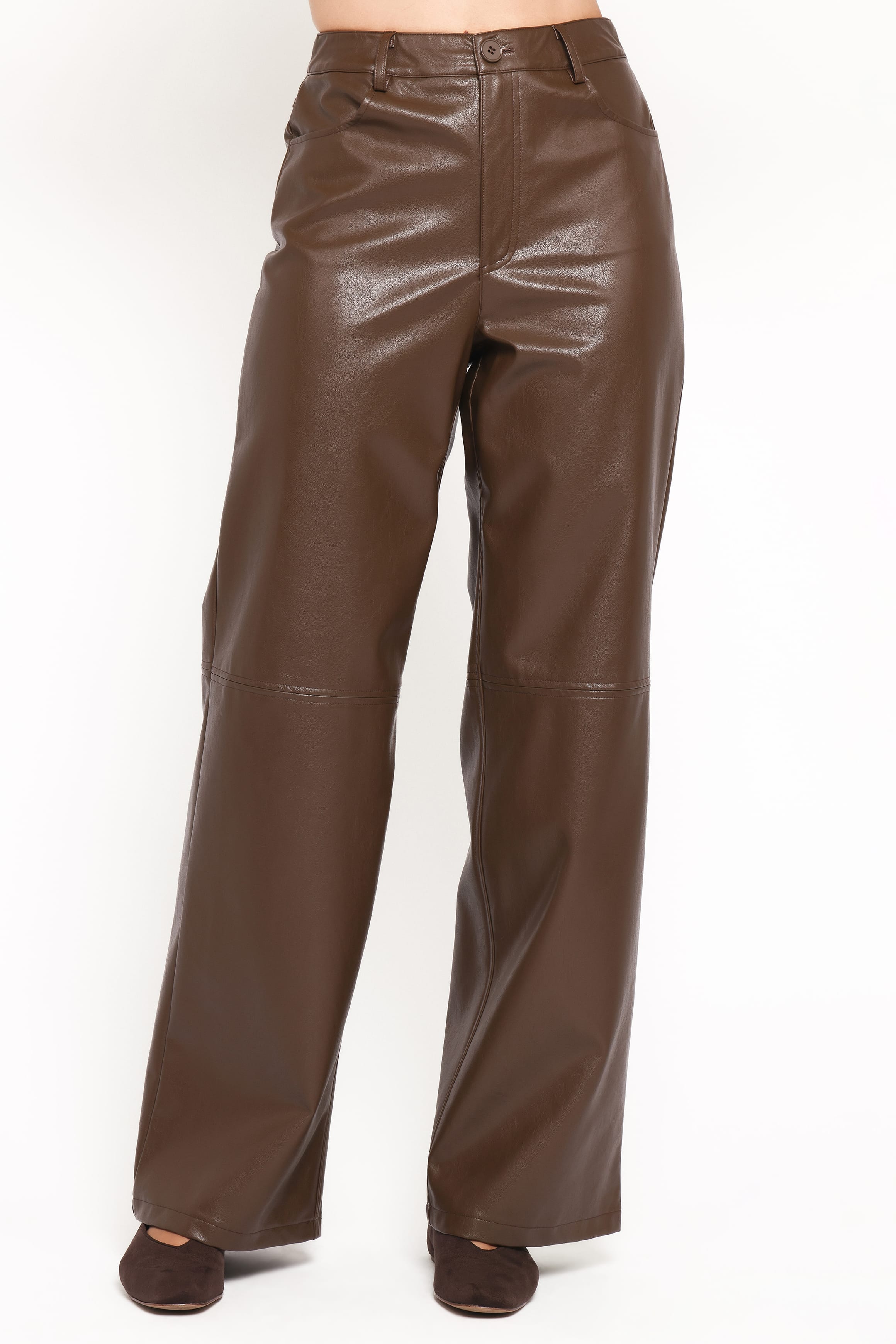 Wide Leg Pant - Chocolate Brown Faux Leather