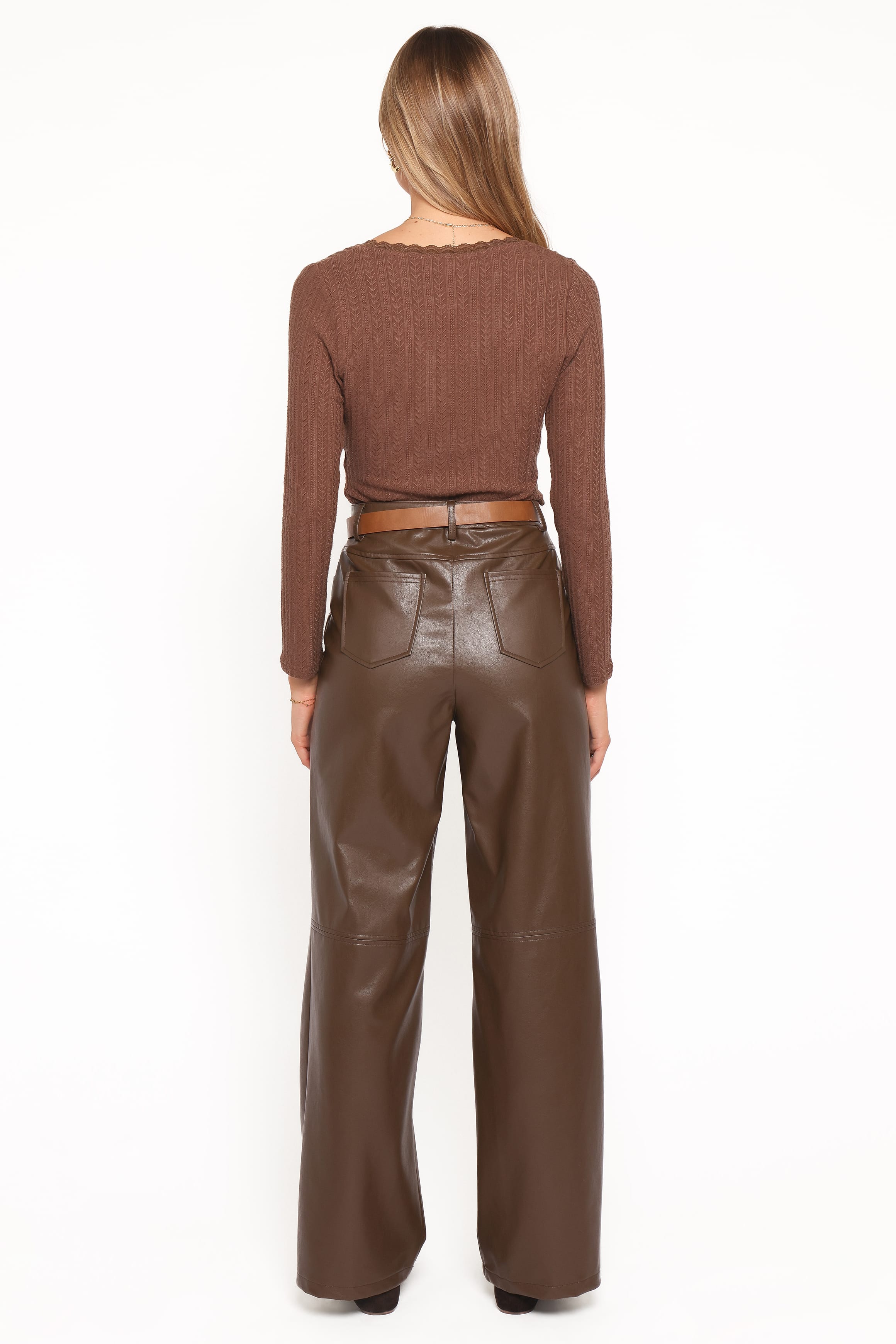 Wide Leg Pant - Chocolate Brown Faux Leather