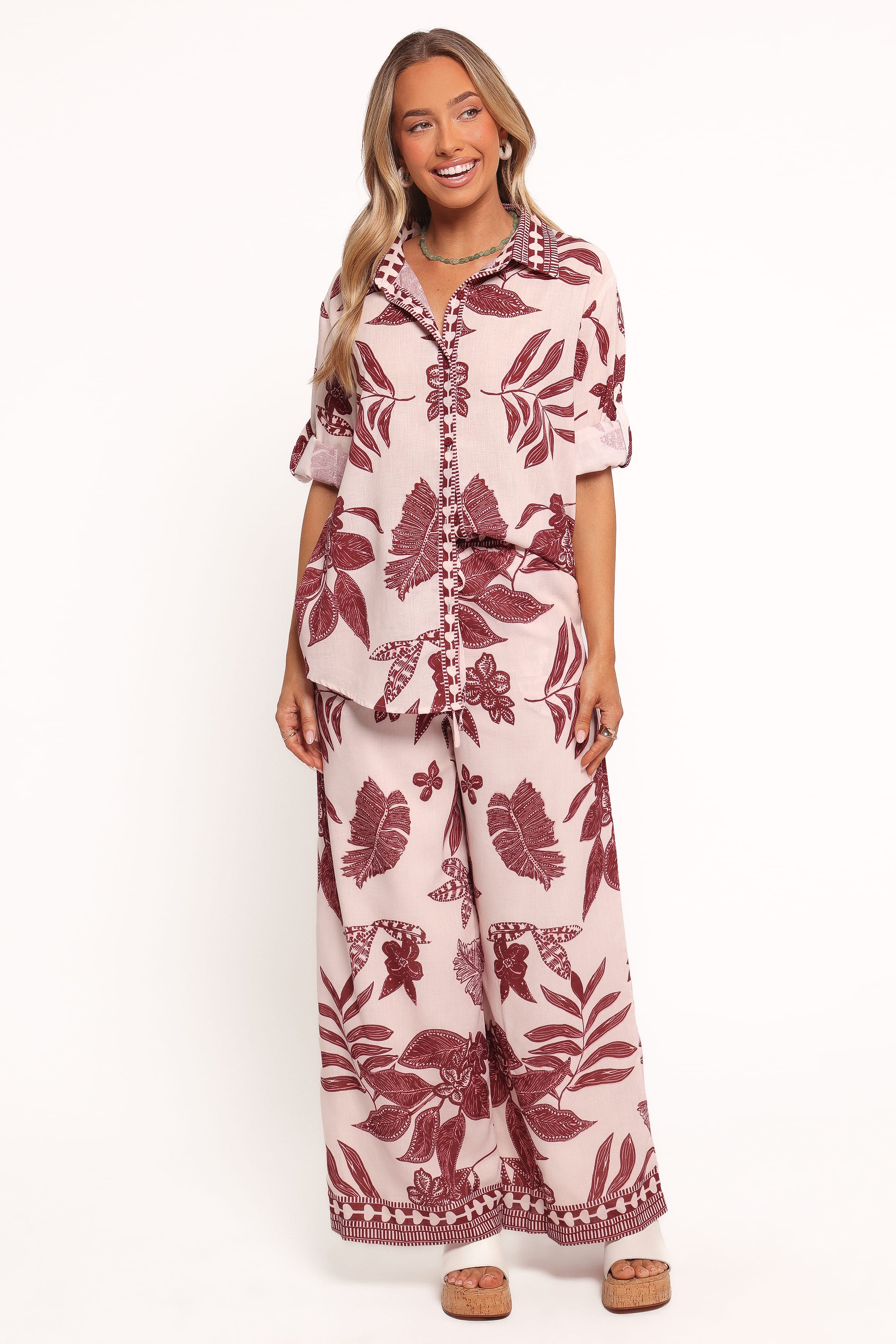 Wide Leg Pant - Leaf Print