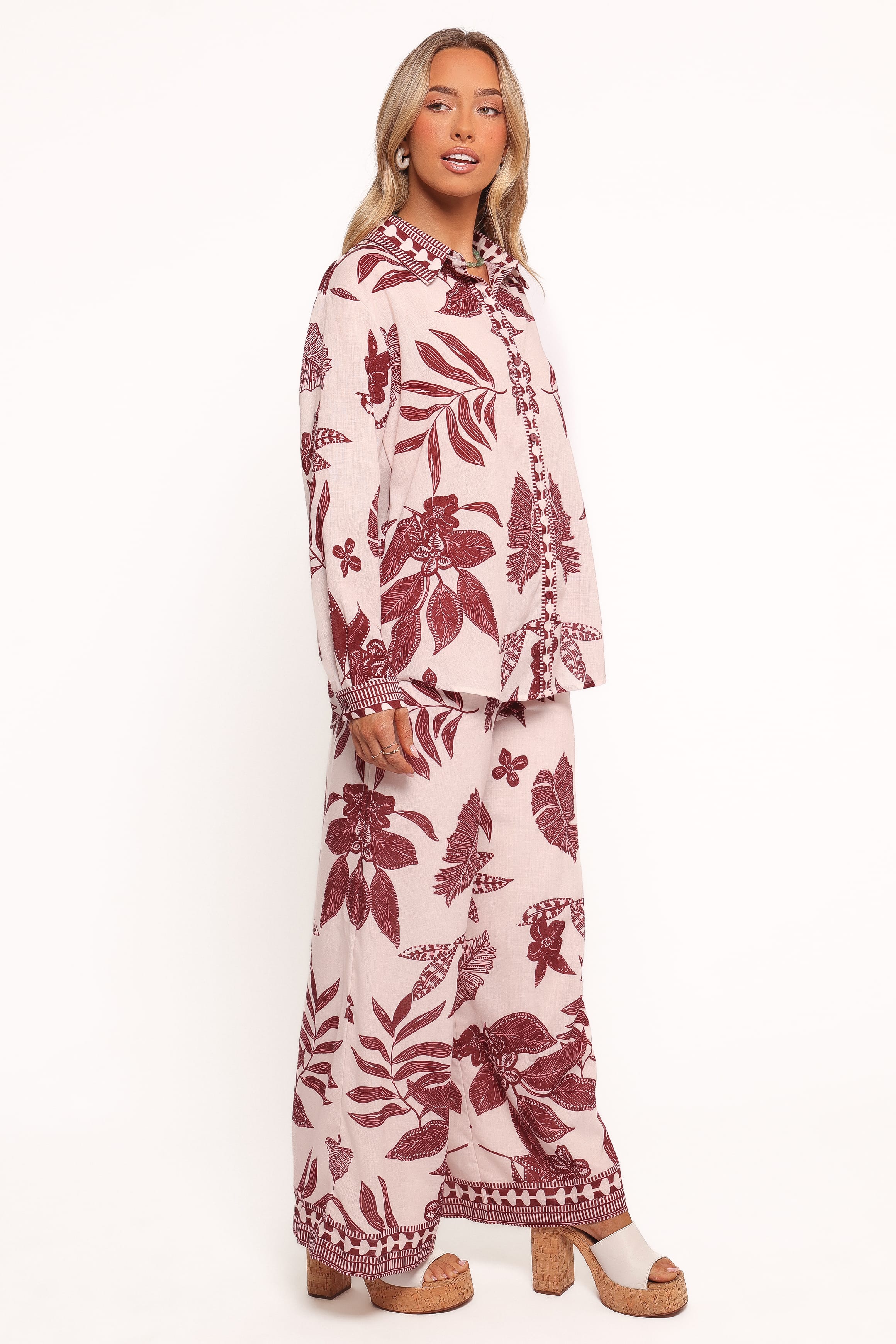 Wide Leg Pant - Leaf Print