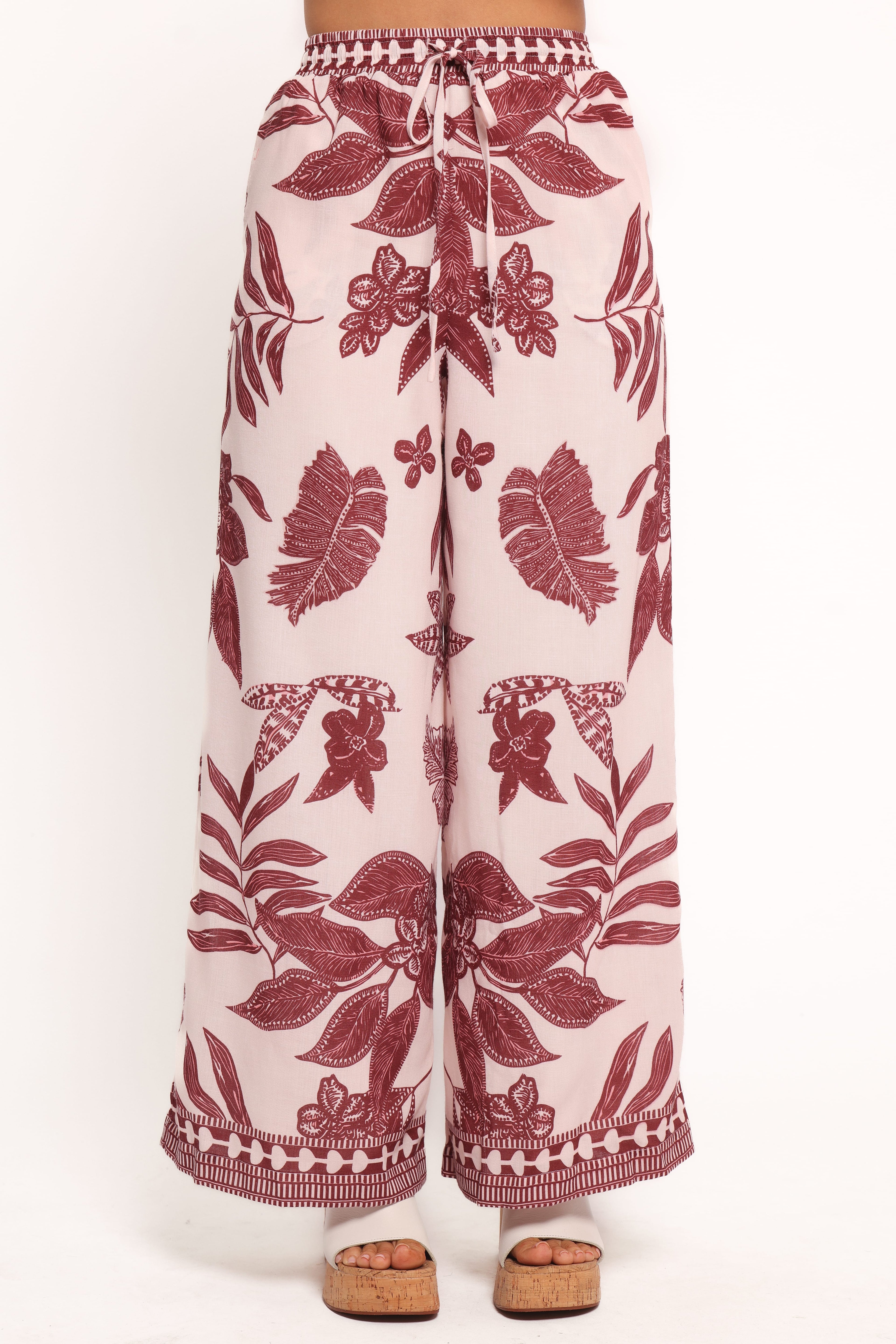 Wide Leg Pant - Leaf Print