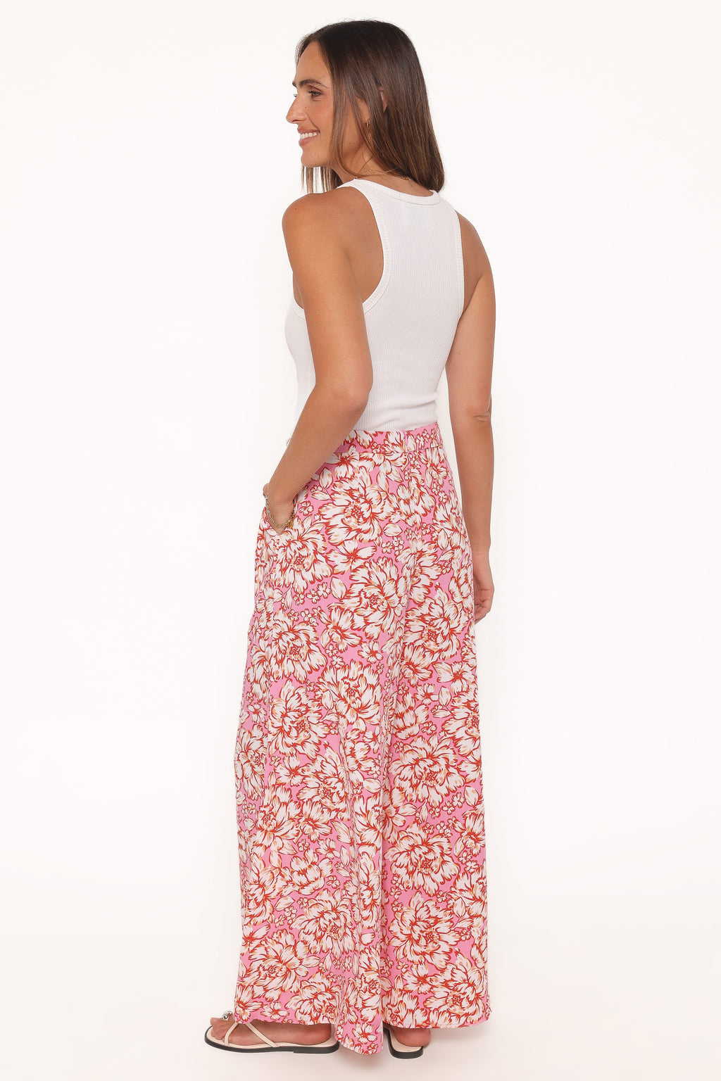 Wide Leg Pants - Pink Floral