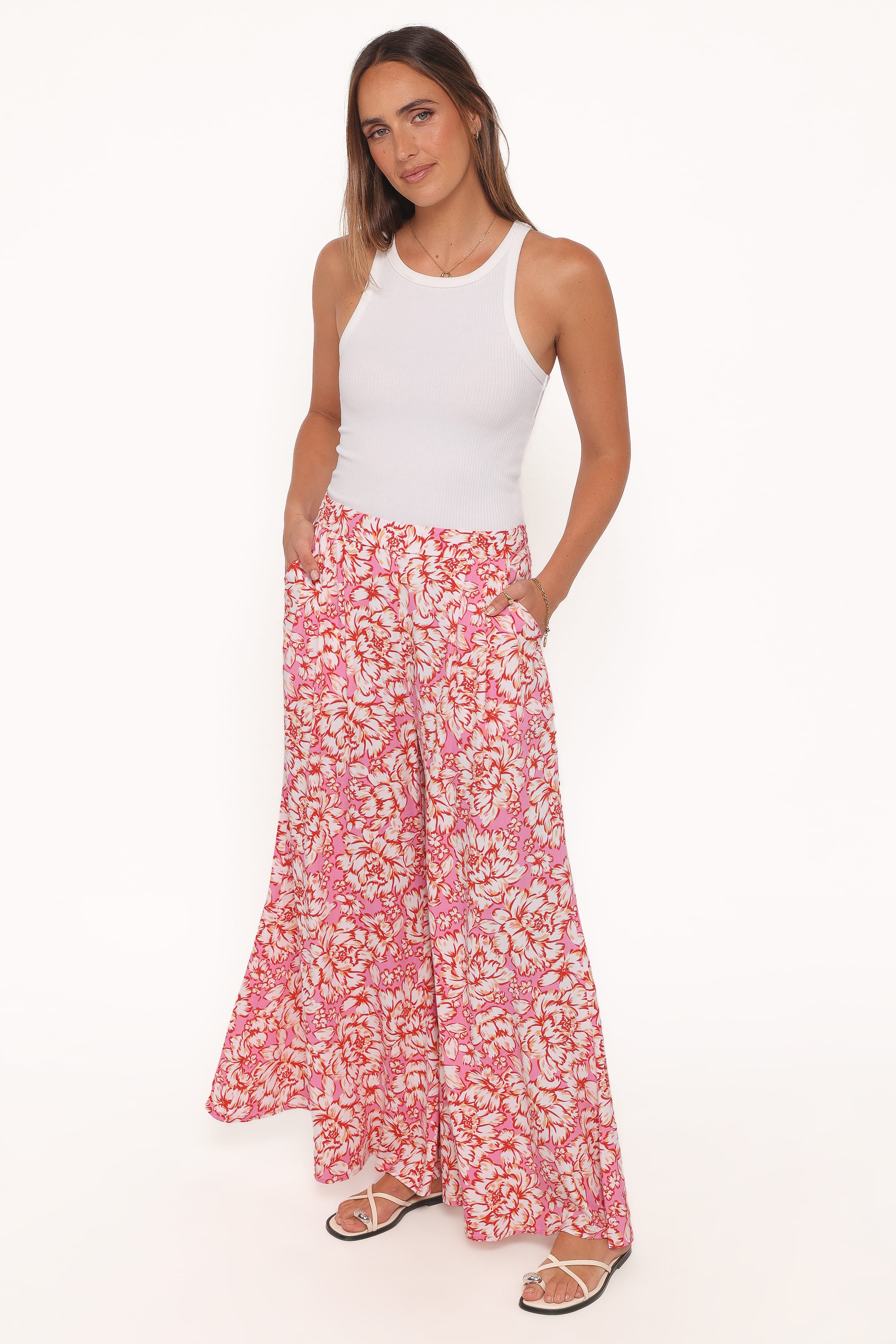 Wide Leg Pants - Pink Floral