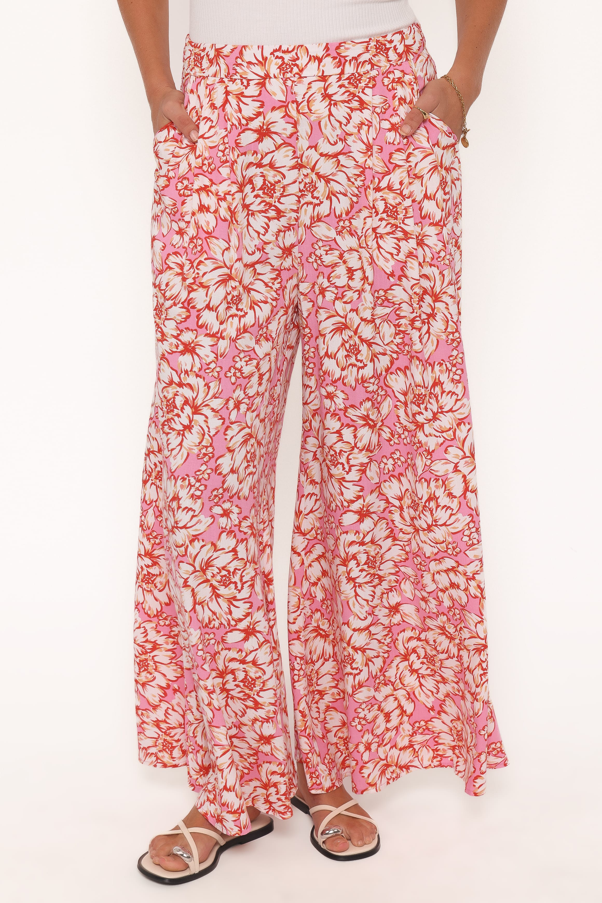 Wide Leg Pants - Pink Floral