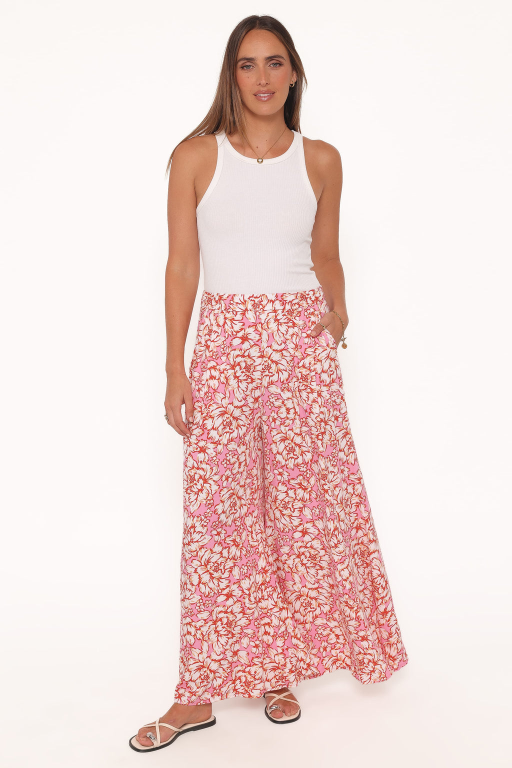 Wide Leg Pants - Pink Floral
