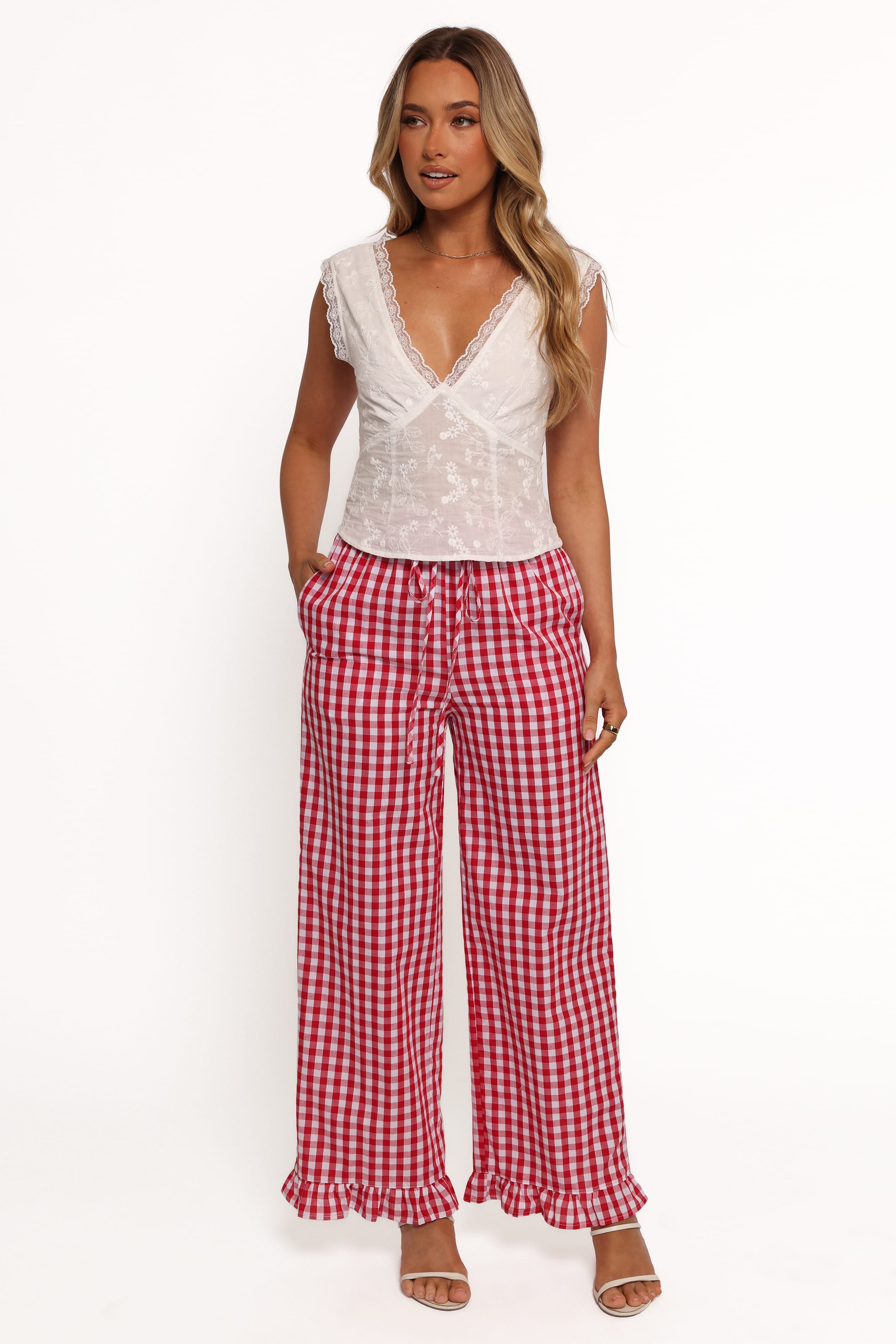 Wide Leg Pant - Red Gingham