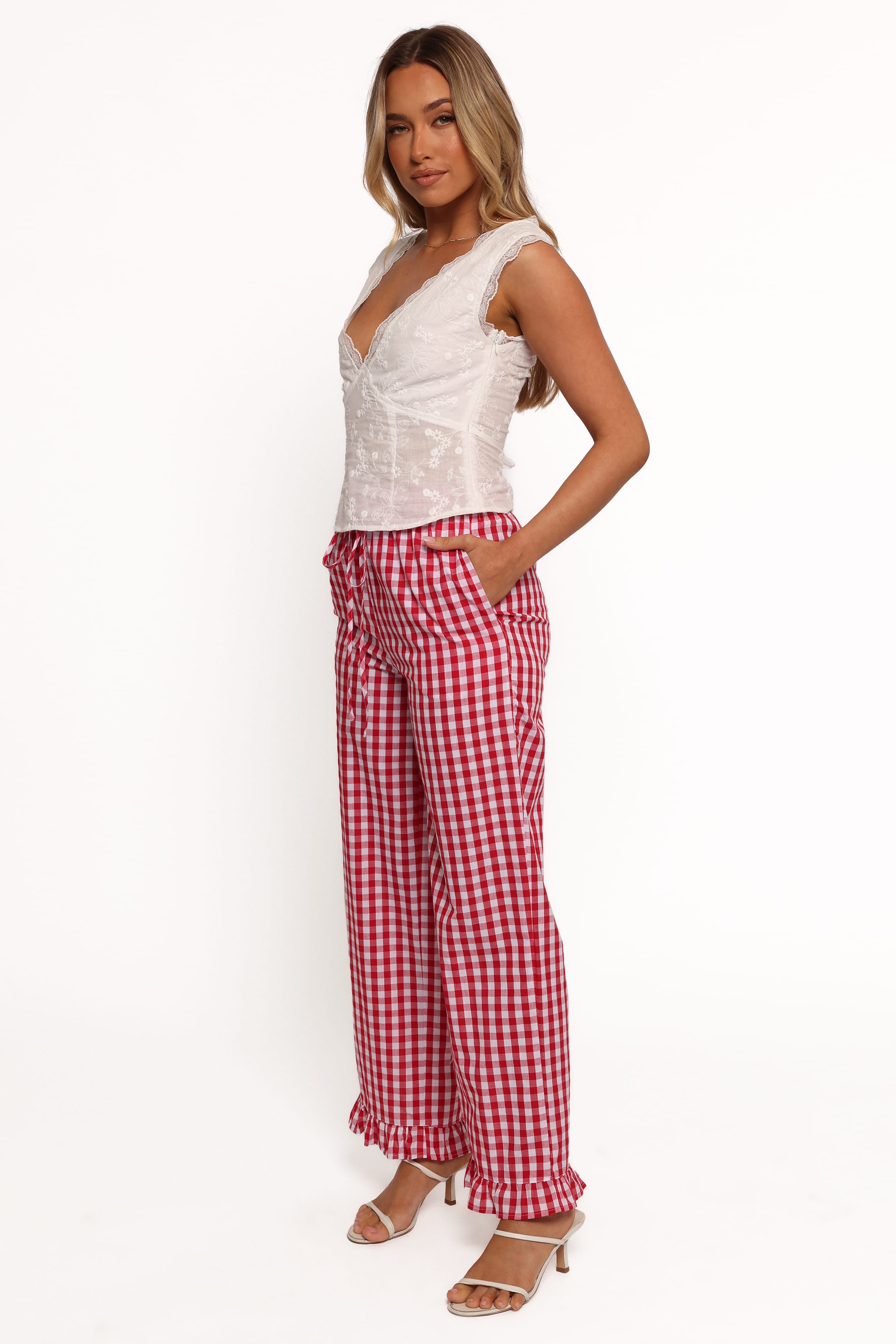 Wide Leg Pant - Red Gingham