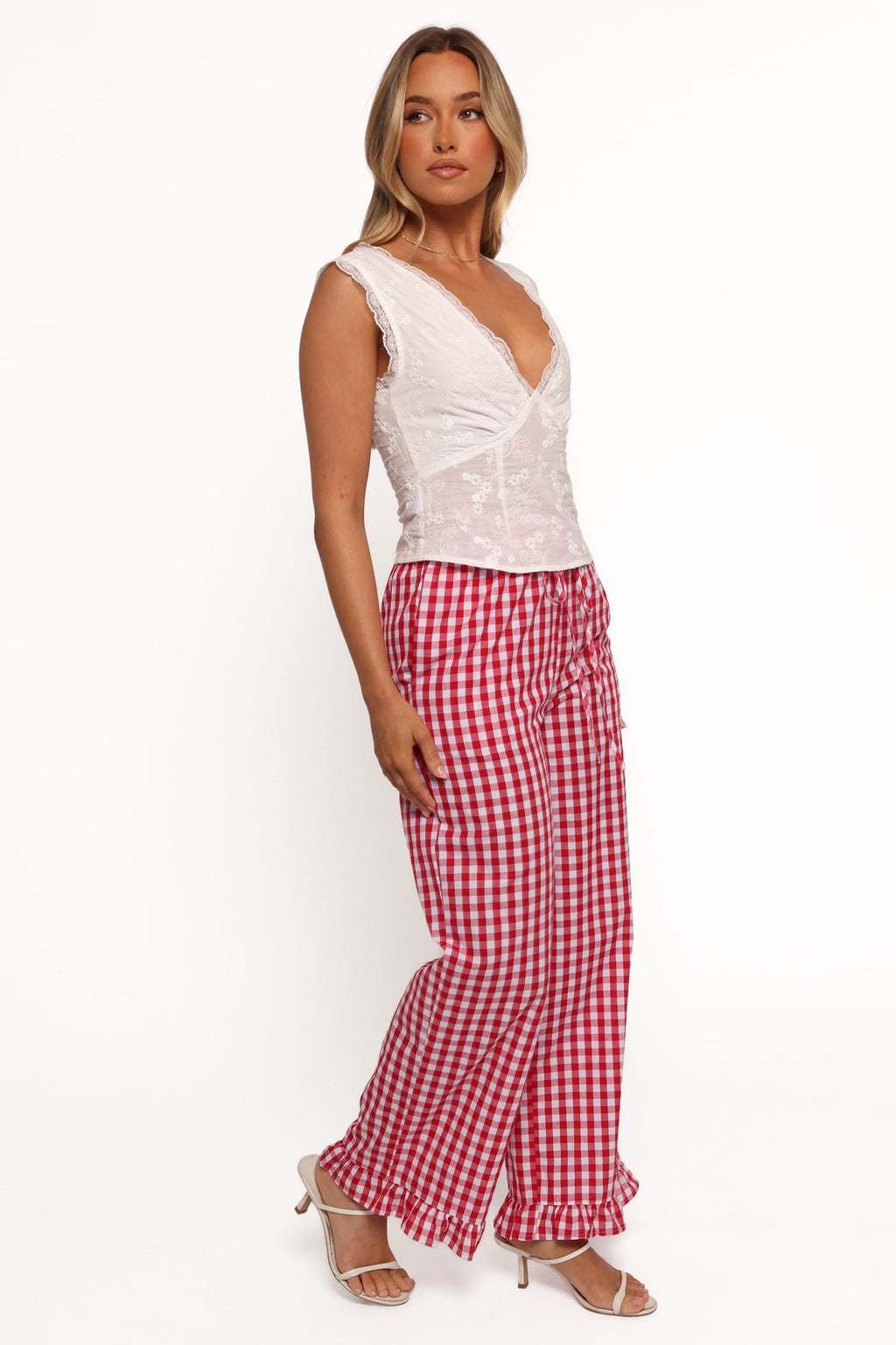 Wide Leg Pant - Red Gingham