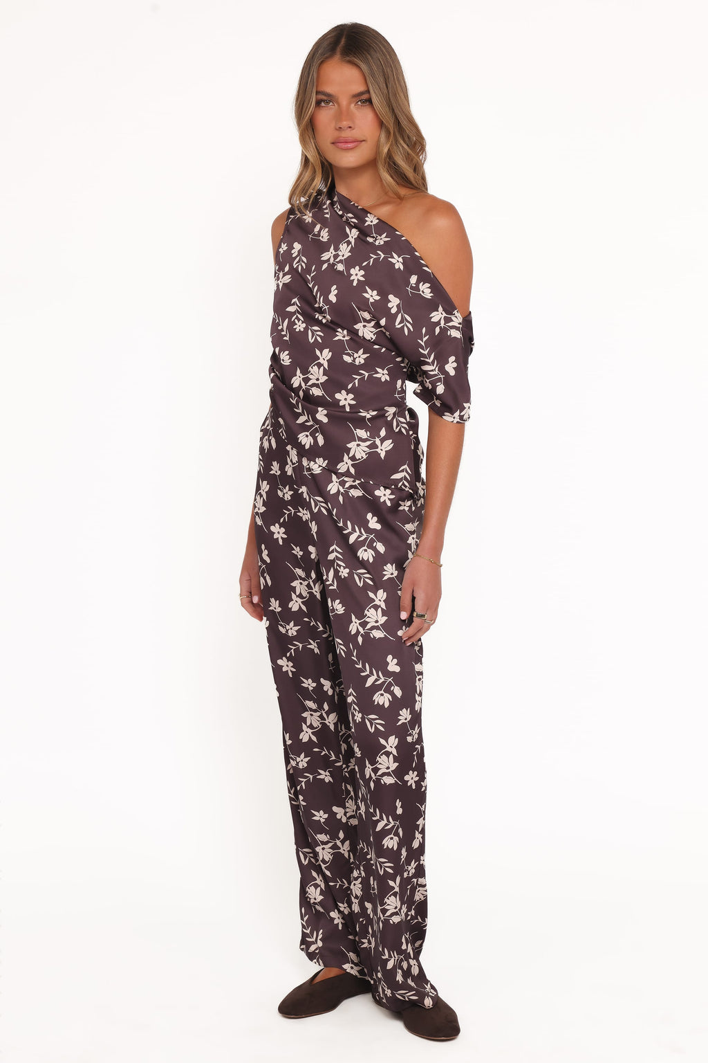 Wide Leg Pant - Brown Cream Floral