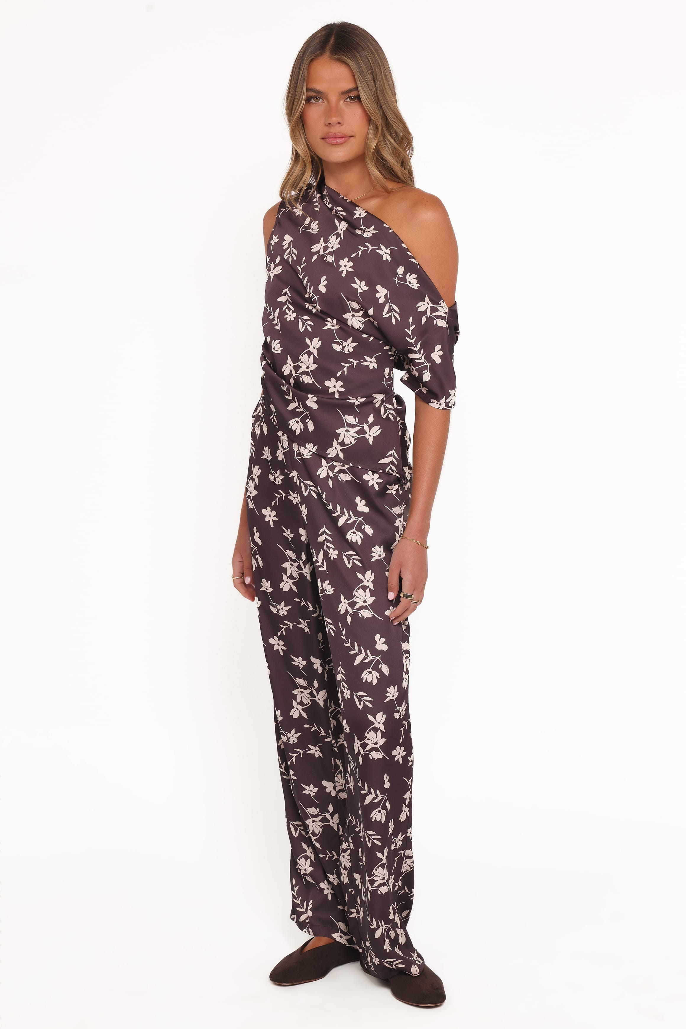 Wide Leg Pant - Brown Cream Floral