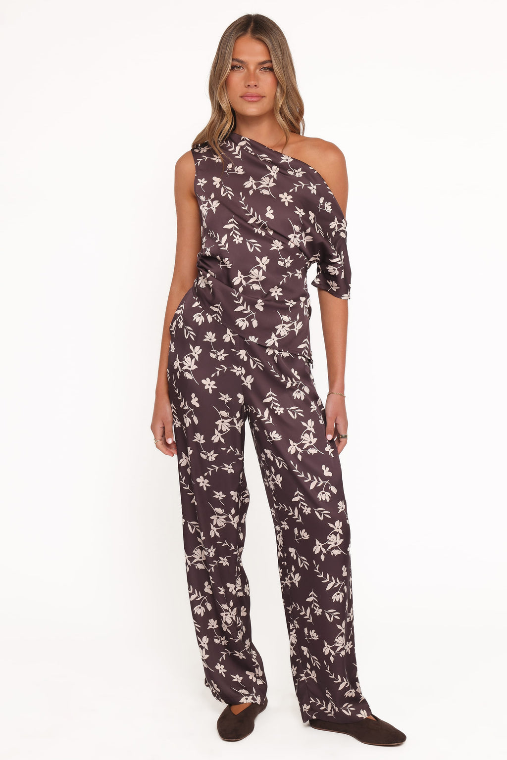 Wide Leg Pant - Brown Cream Floral