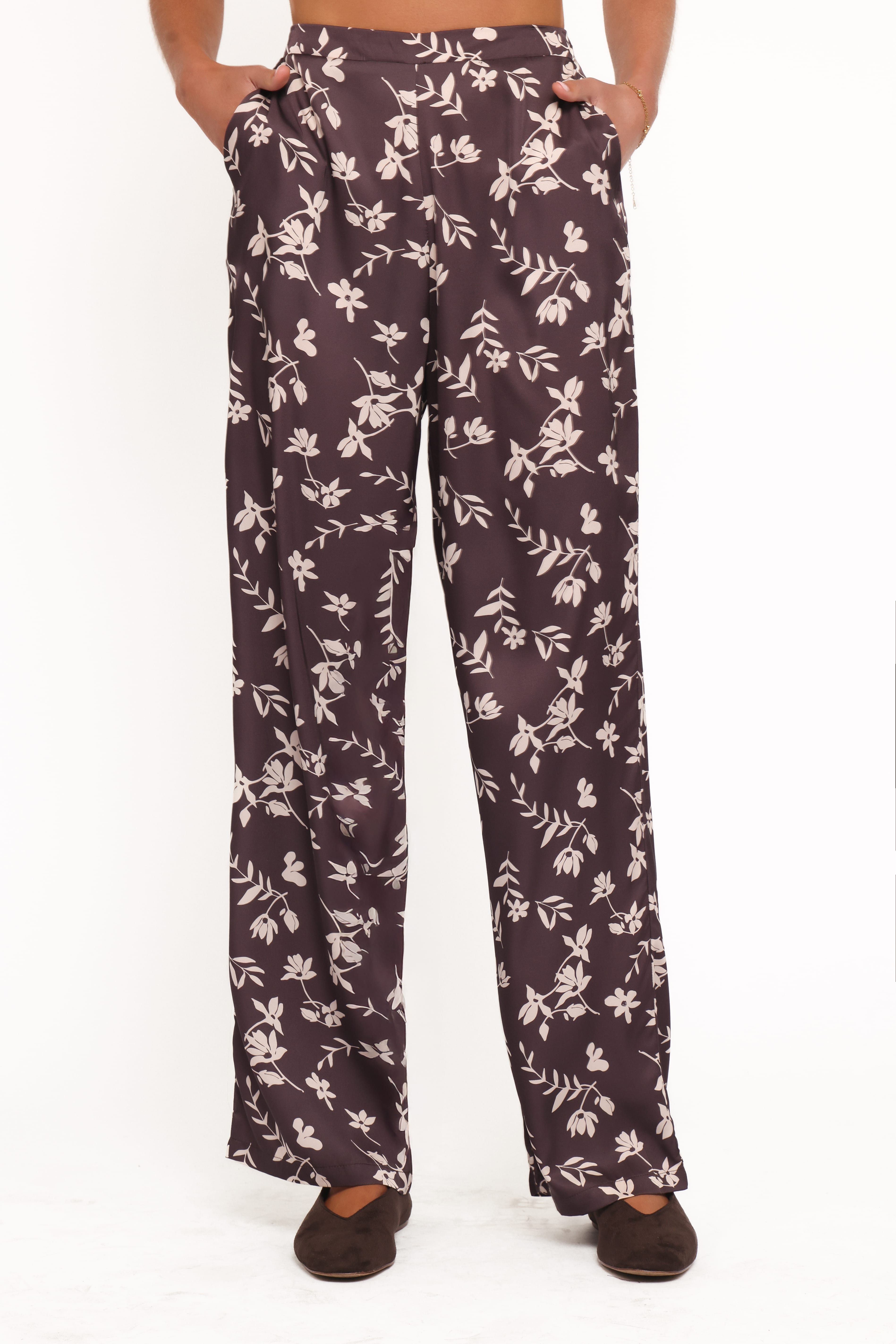 Wide Leg Pant - Brown Cream Floral