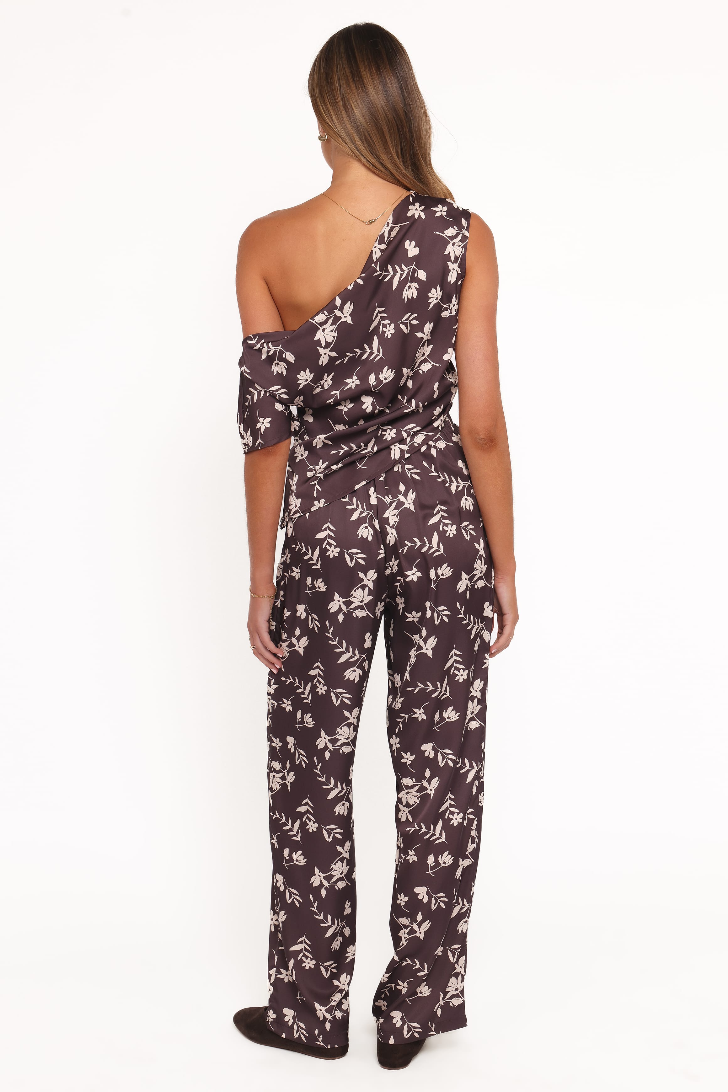 Wide Leg Pant - Brown Cream Floral